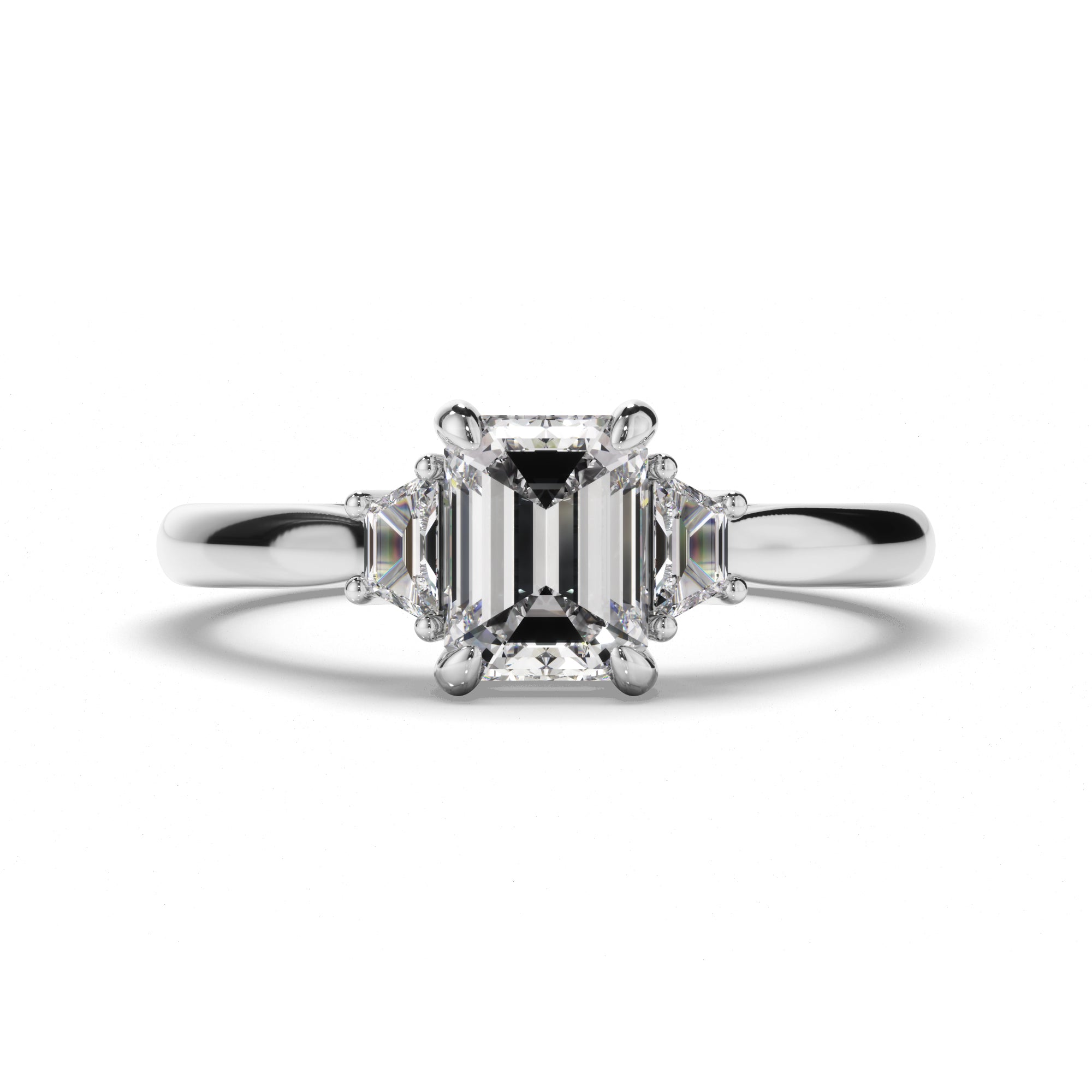 Rigel - Emerald Cut Diamond Trilogy Engagement Ring with Baguette Sides