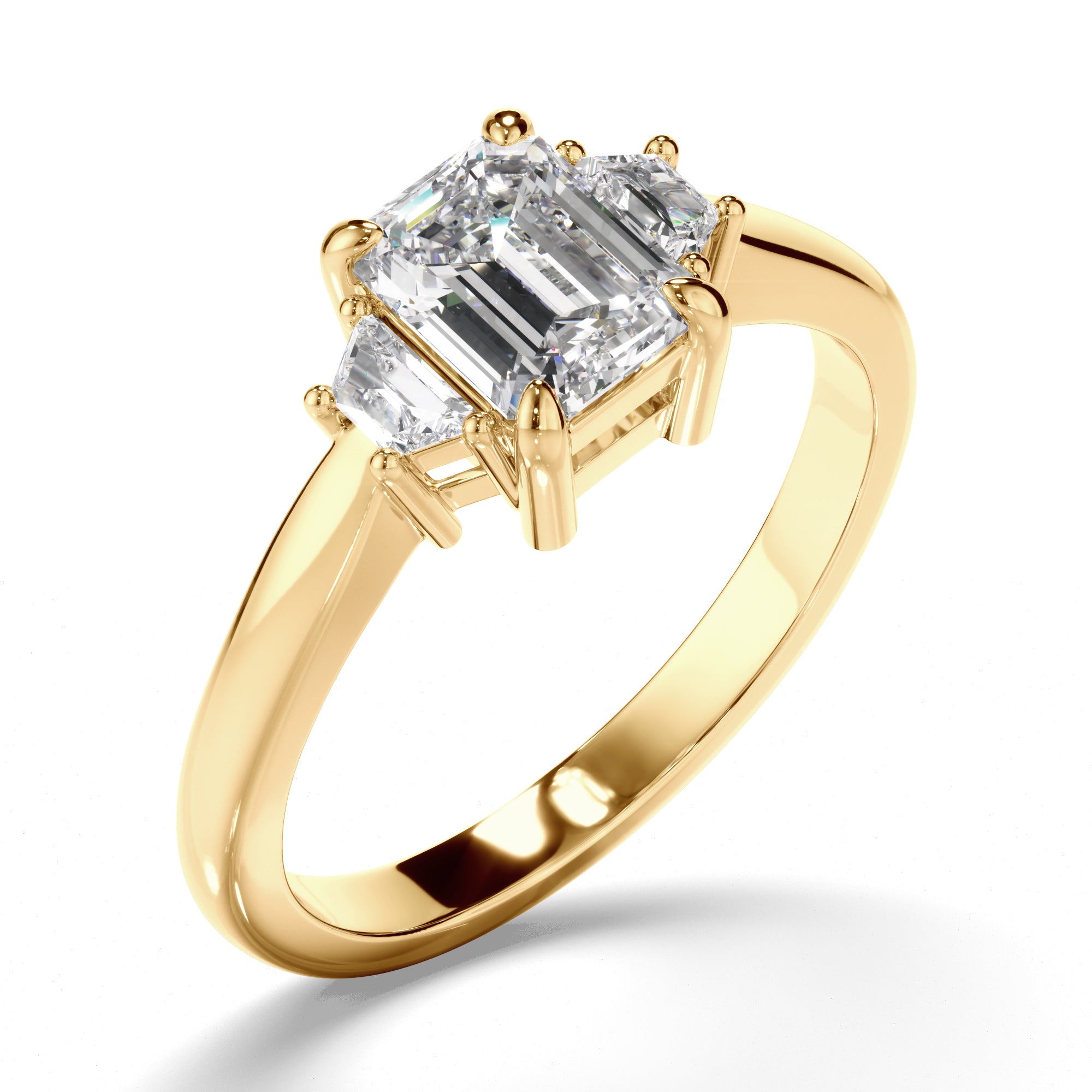 Rigel - Emerald Cut Diamond Trilogy Engagement Ring with Baguette Sides