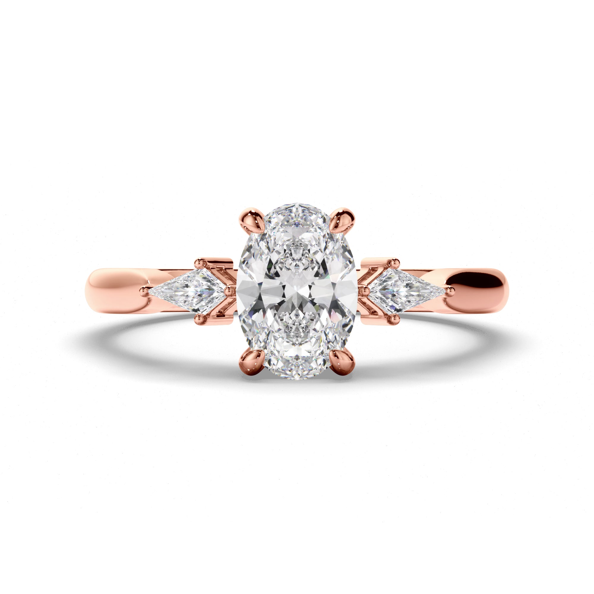 Rosaline - Oval Cut Diamond Trilogy Engagement Ring with Kite Sides
