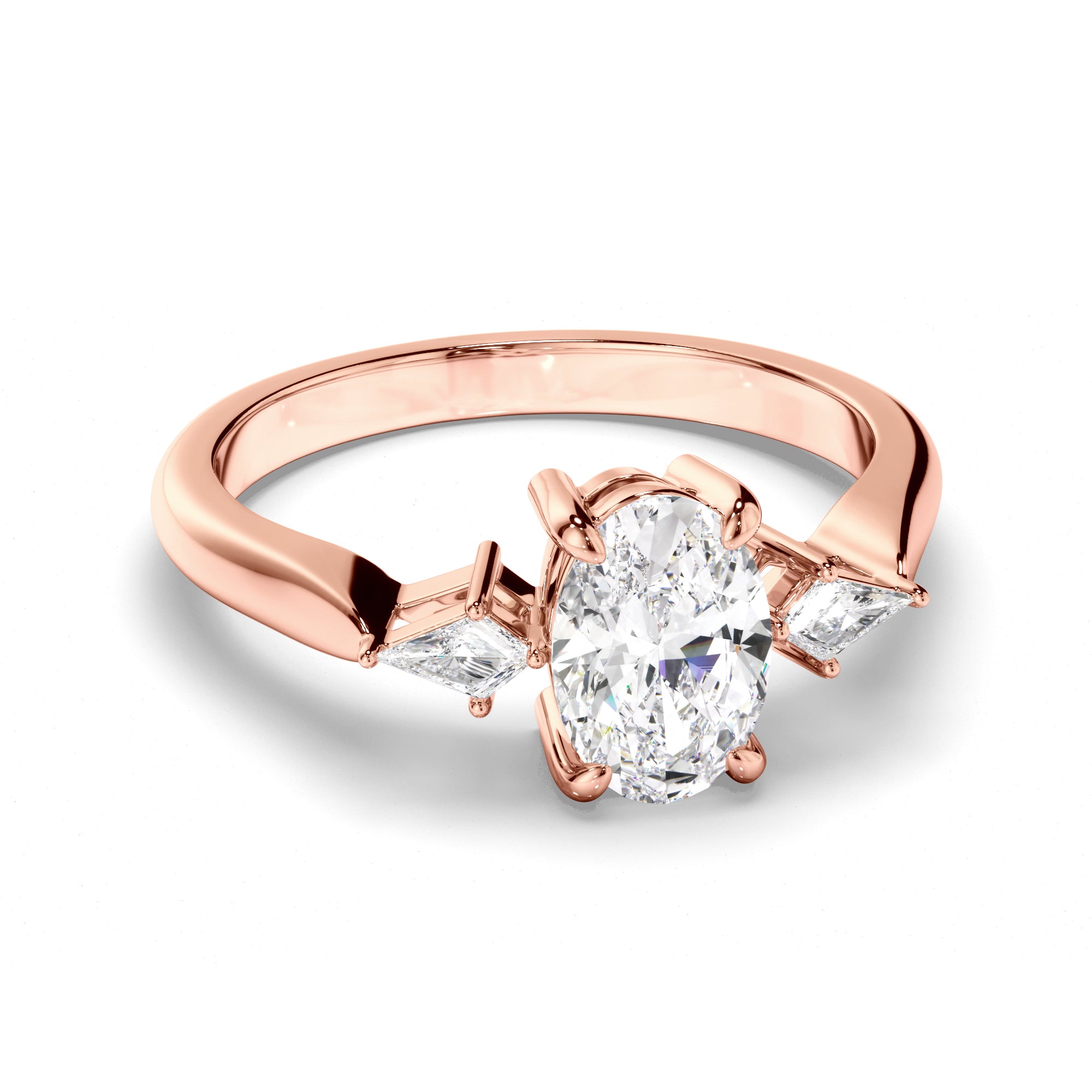 Rosaline - Oval Cut Diamond Trilogy Engagement Ring with Kite Sides