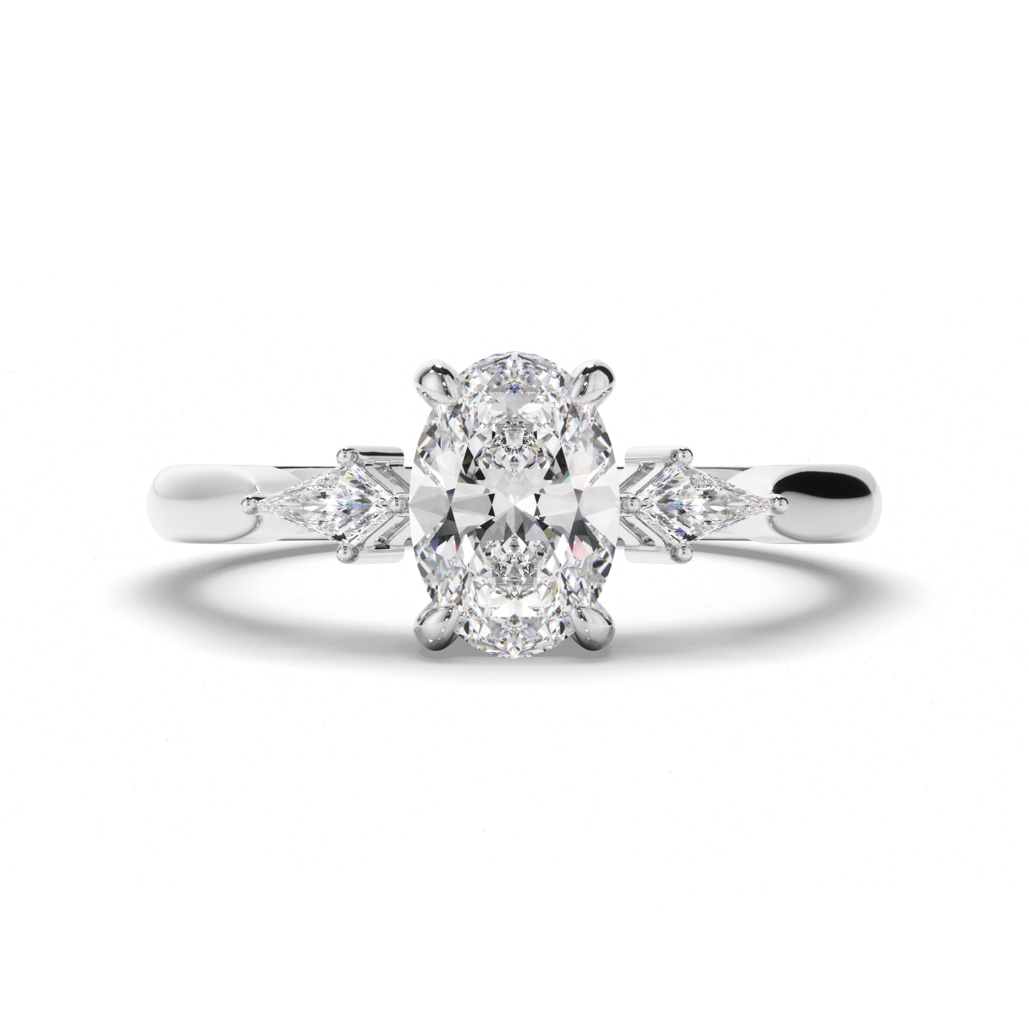 Rosaline - Oval Cut Diamond Trilogy Engagement Ring with Kite Sides