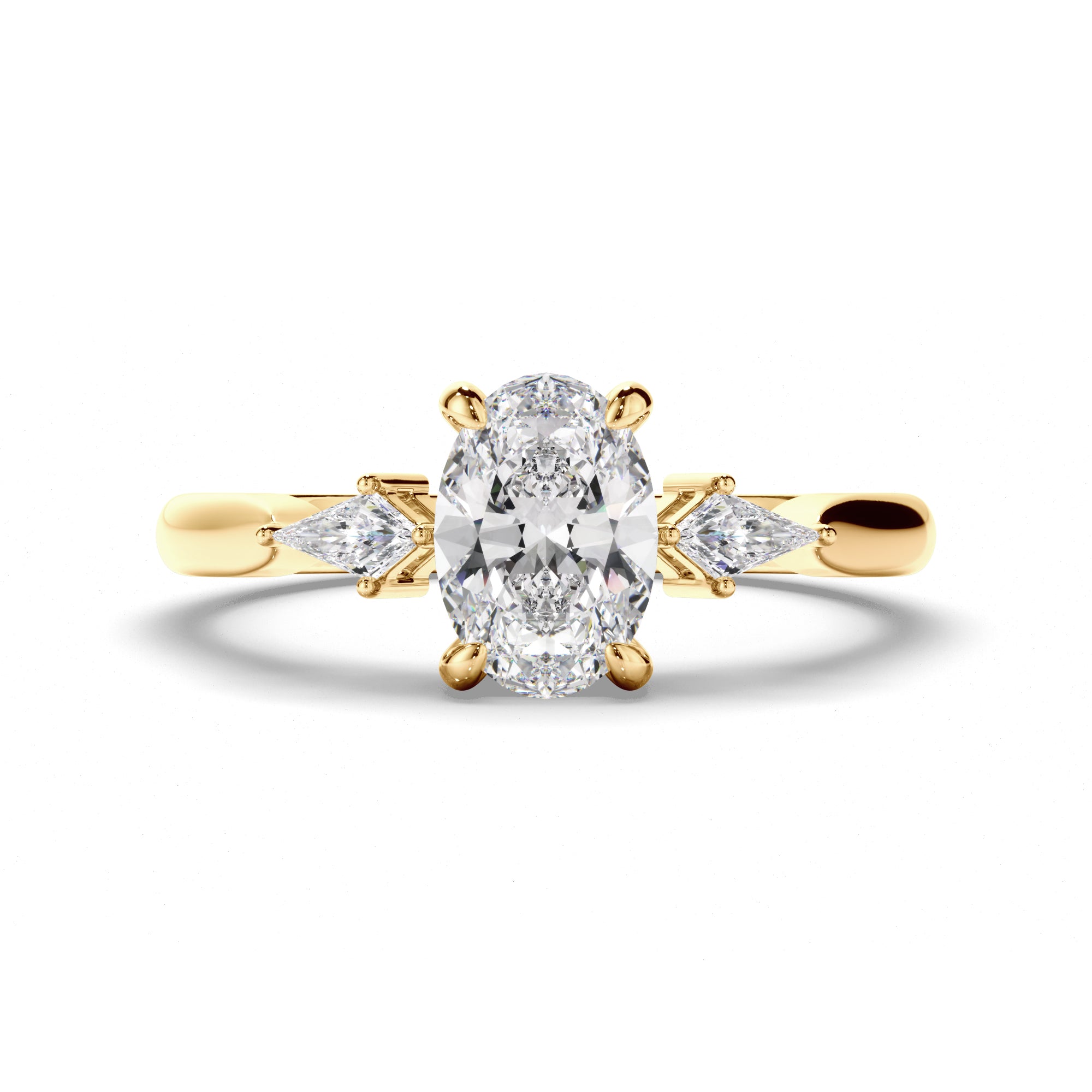 Rosaline - Oval Cut Diamond Trilogy Engagement Ring with Kite Sides