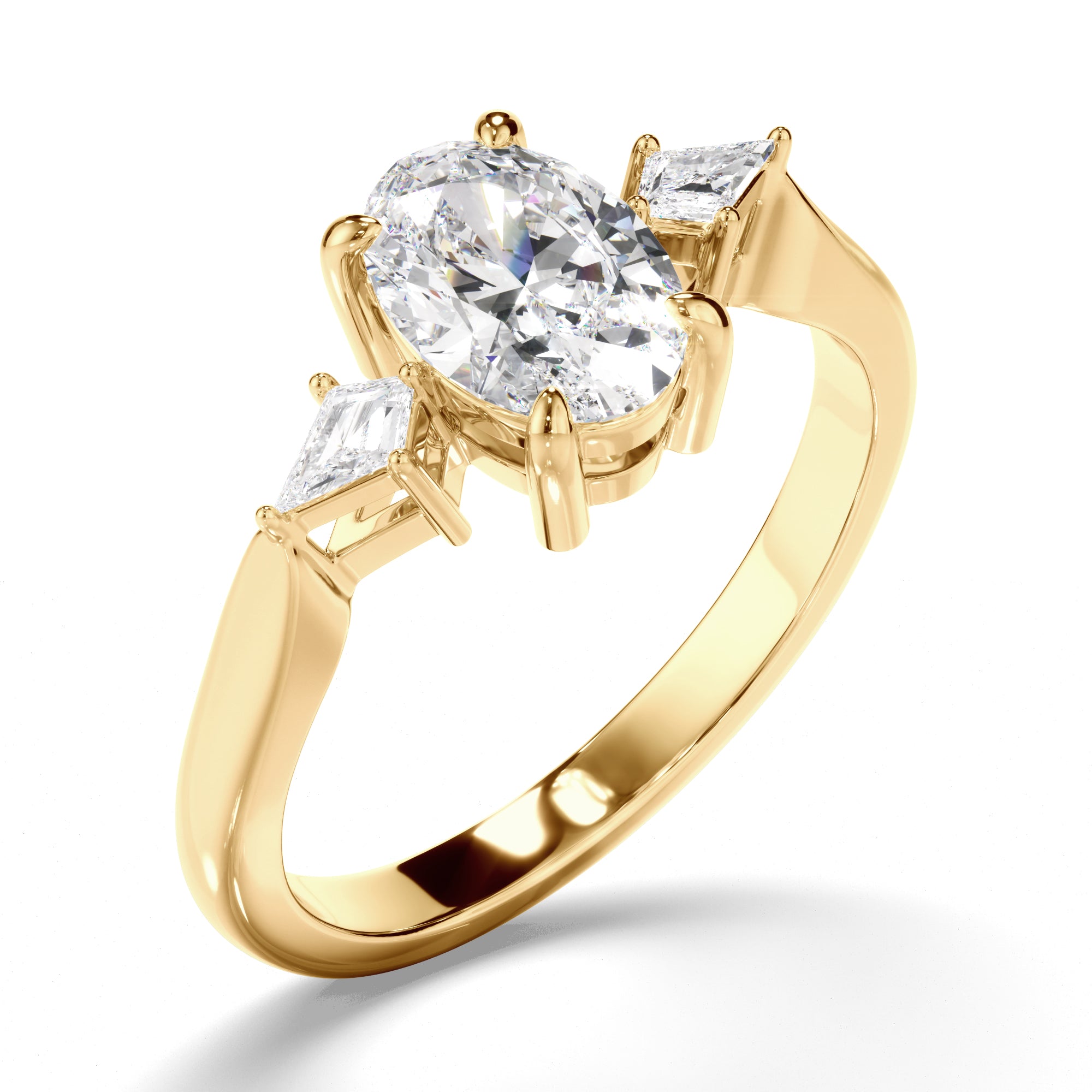 Rosaline - Oval Cut Diamond Trilogy Engagement Ring with Kite Sides