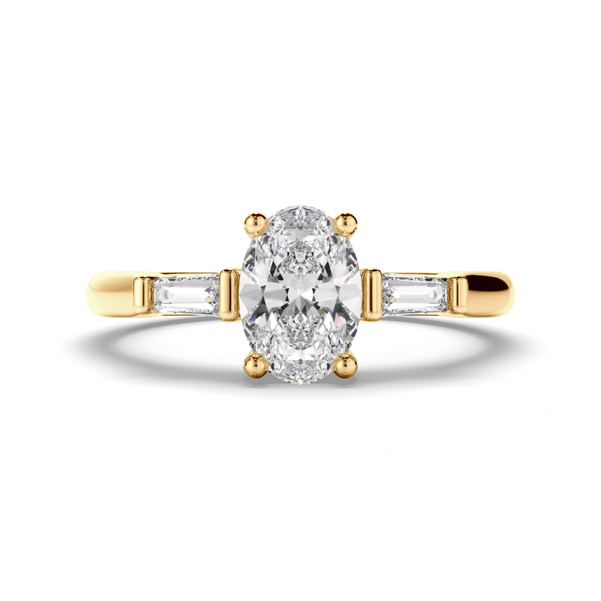 Viviette - Oval Cut Diamond Trilogy Engagement Ring with Baguette Sides