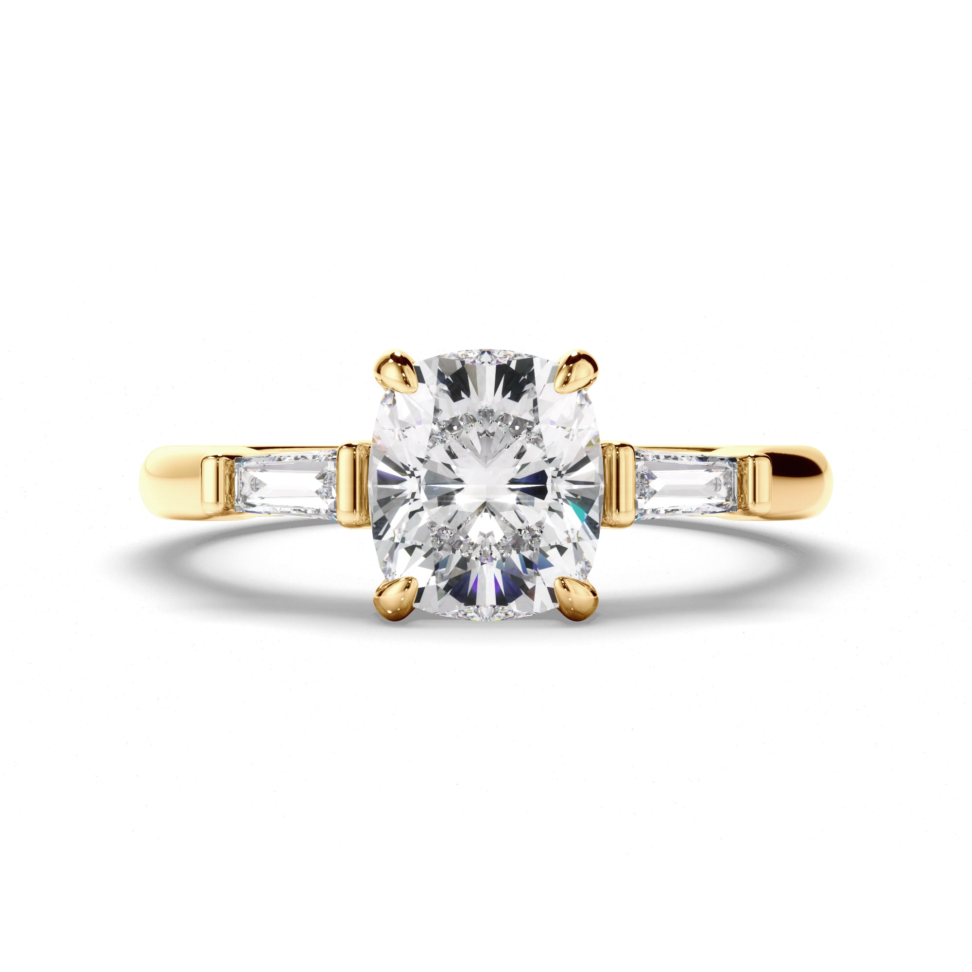 Phoebe - Cushion Cut Diamond Trilogy Engagement Ring with Baguette Sides