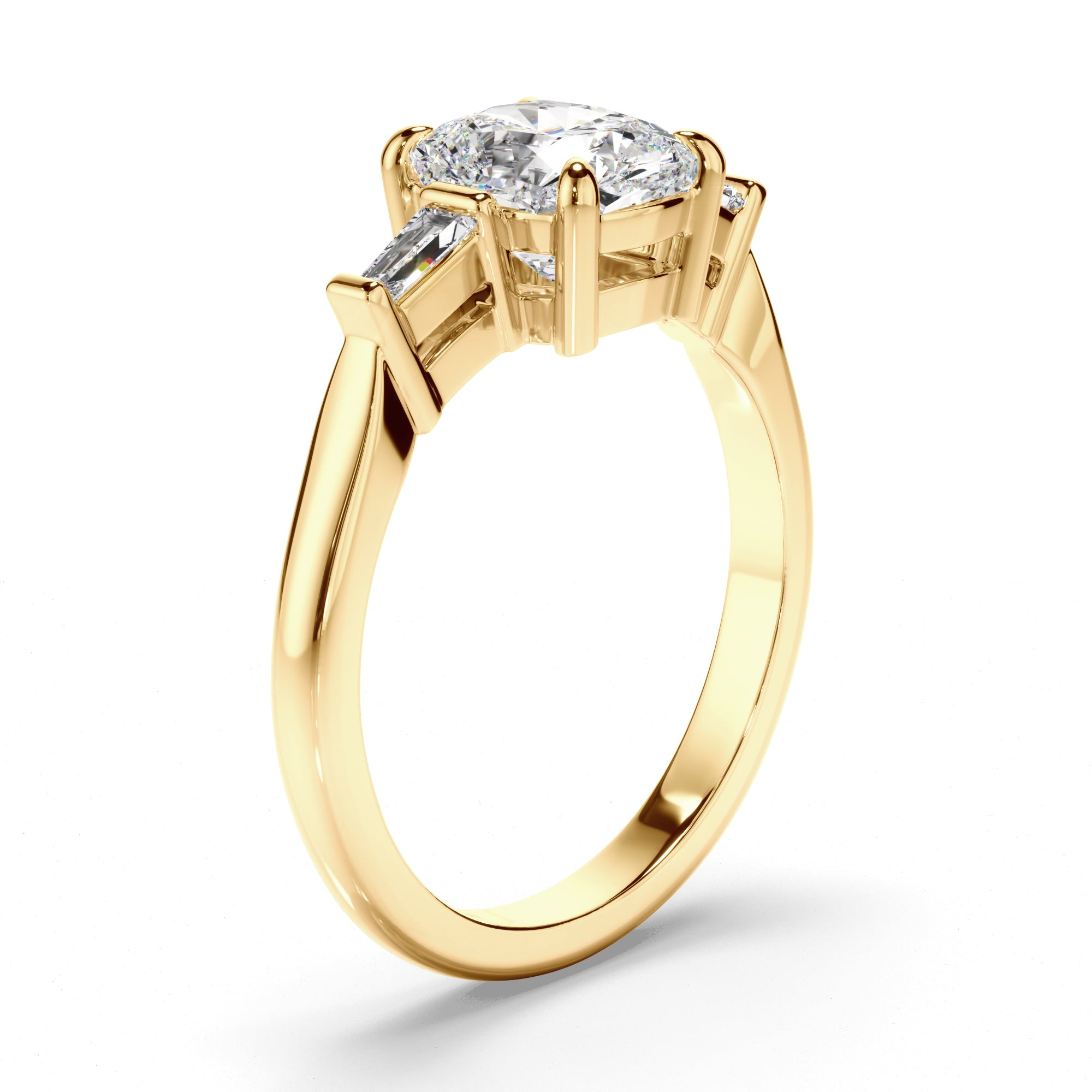 Phoebe - Cushion Cut Diamond Trilogy Engagement Ring with Baguette Sides