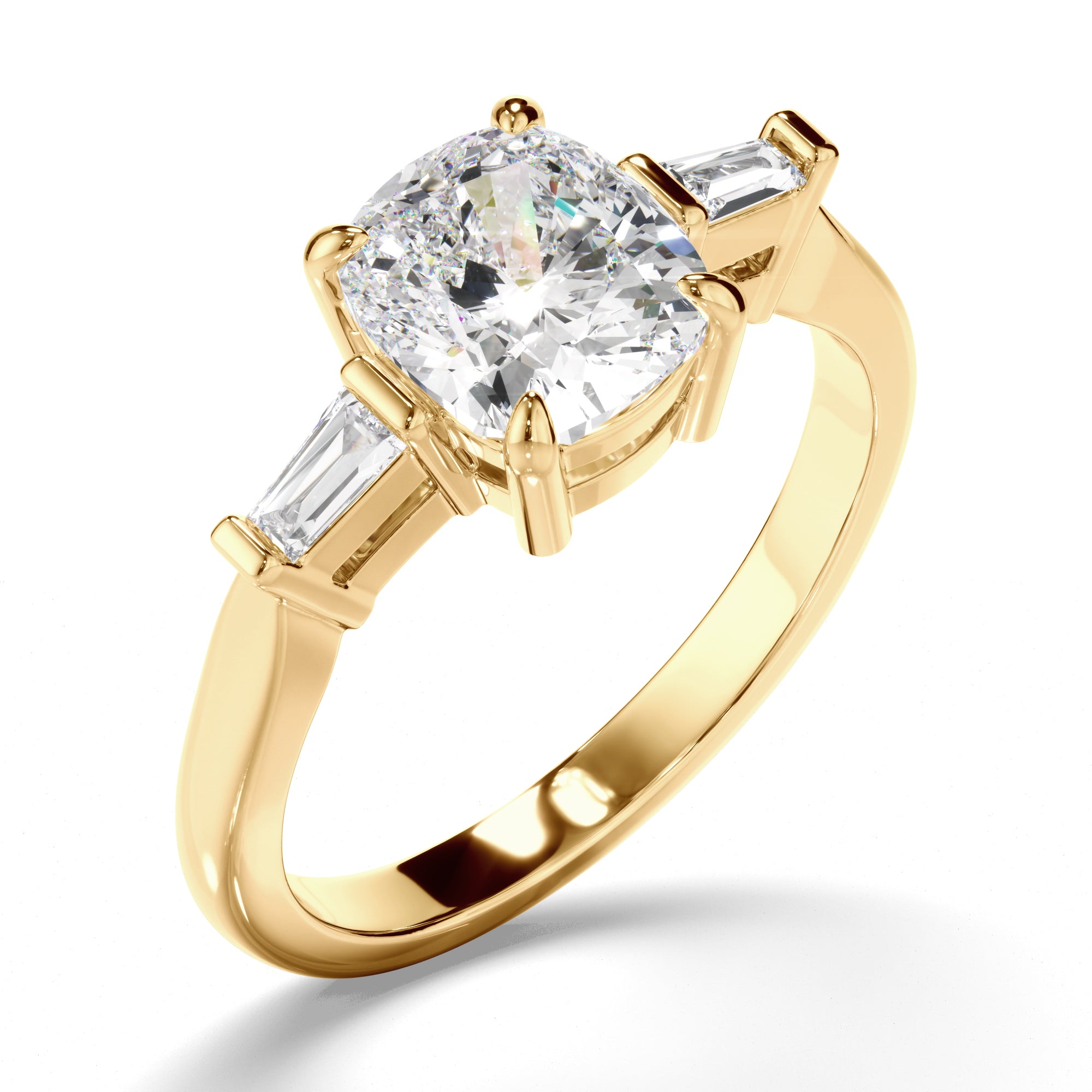 Phoebe - Cushion Cut Diamond Trilogy Engagement Ring with Baguette Sides