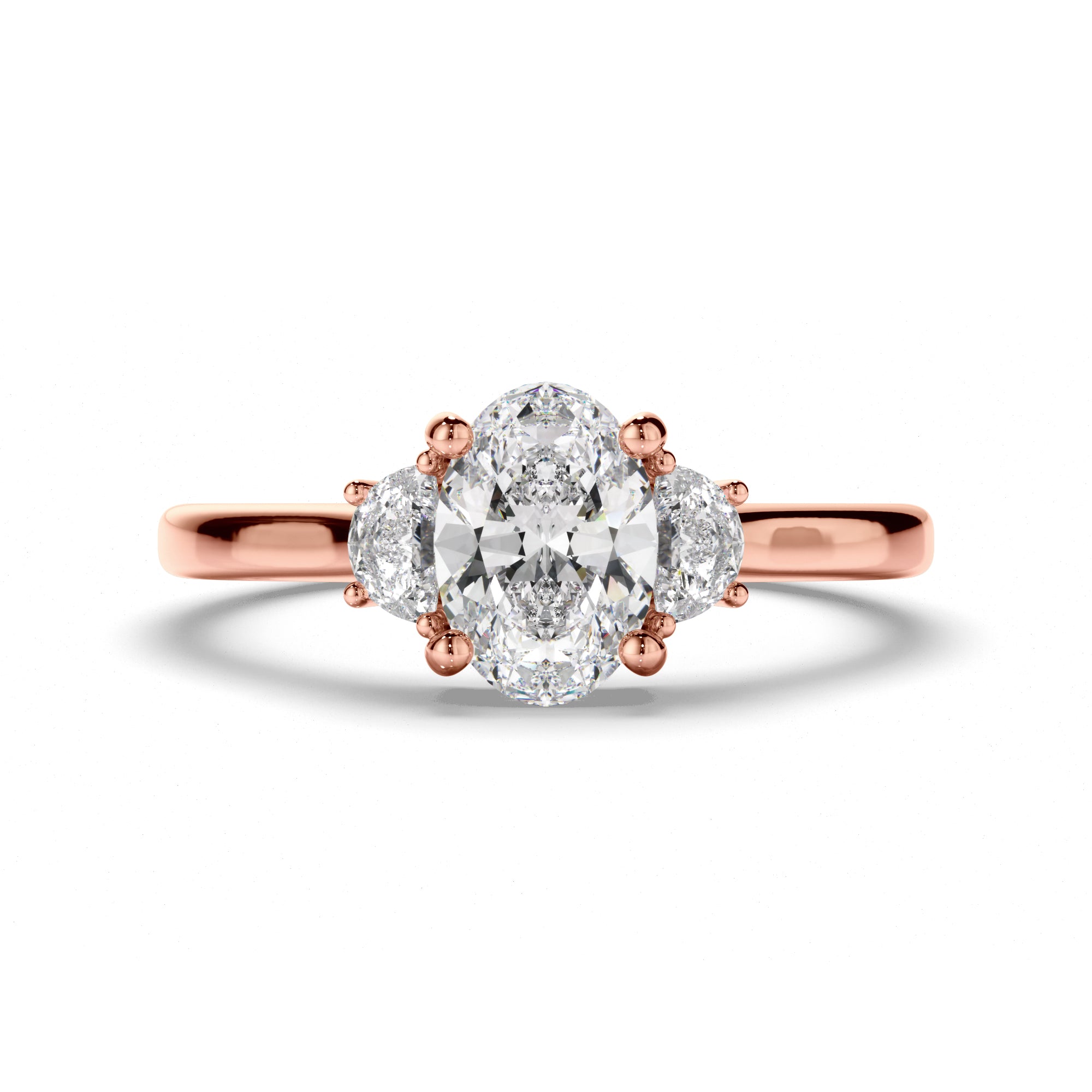 Stella - Oval Cut Diamond Trilogy Engagement Ring with Half Moon Sides