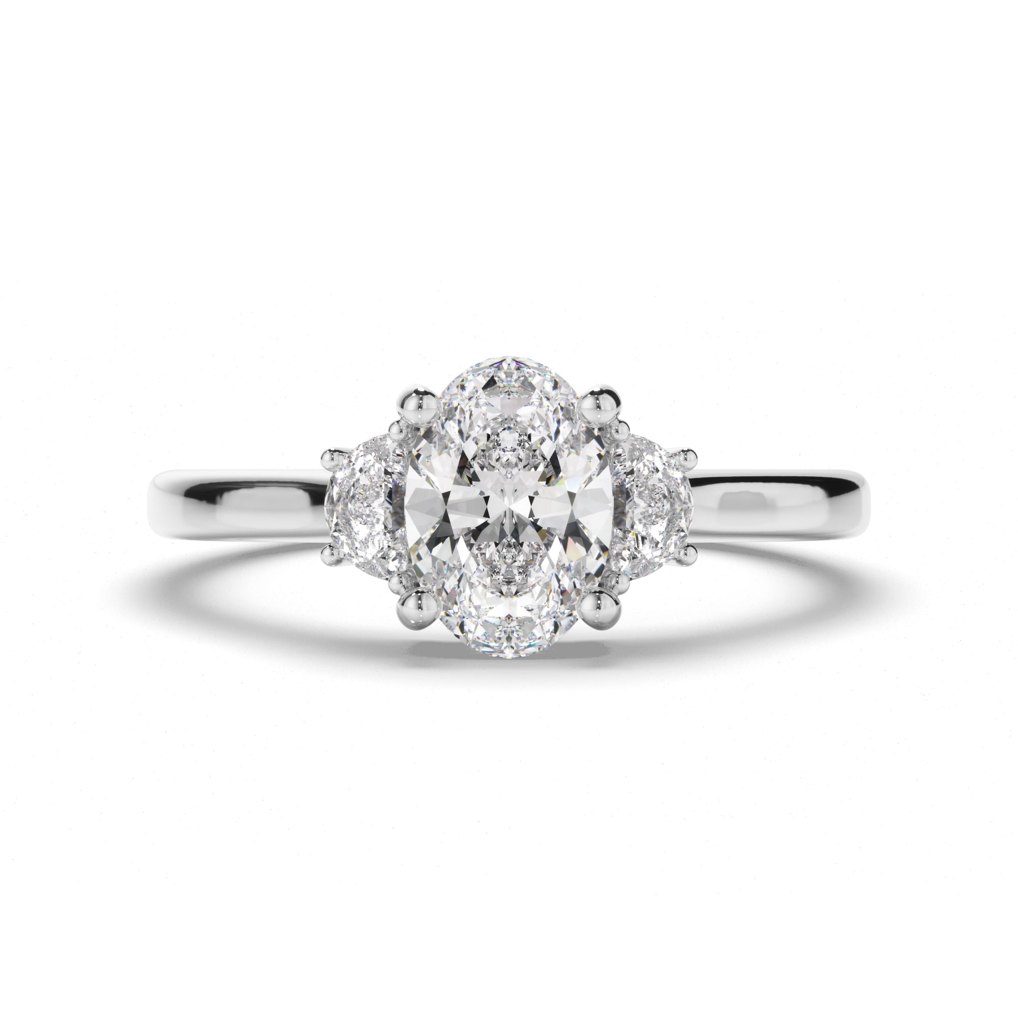 Stella - Oval Cut Diamond Trilogy Engagement Ring with Half Moon Sides