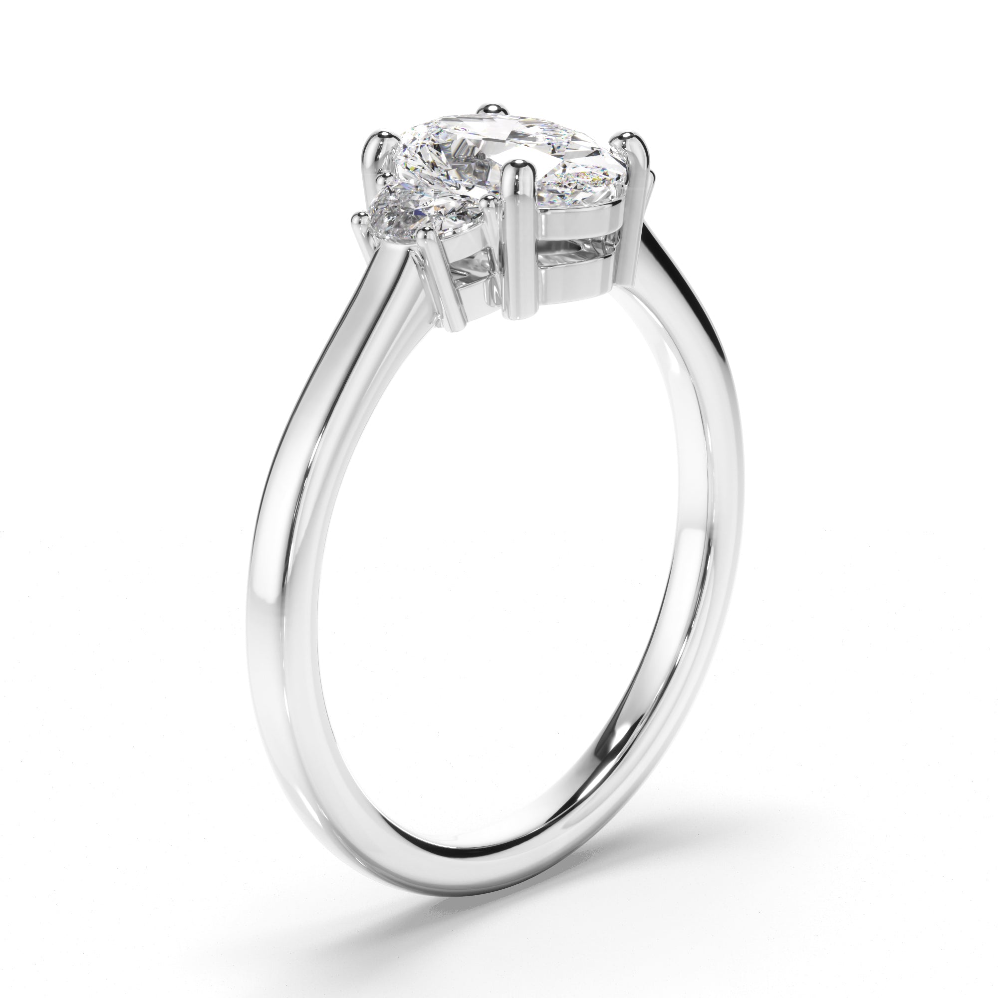 Stella - Oval Cut Diamond Trilogy Engagement Ring with Half Moon Sides