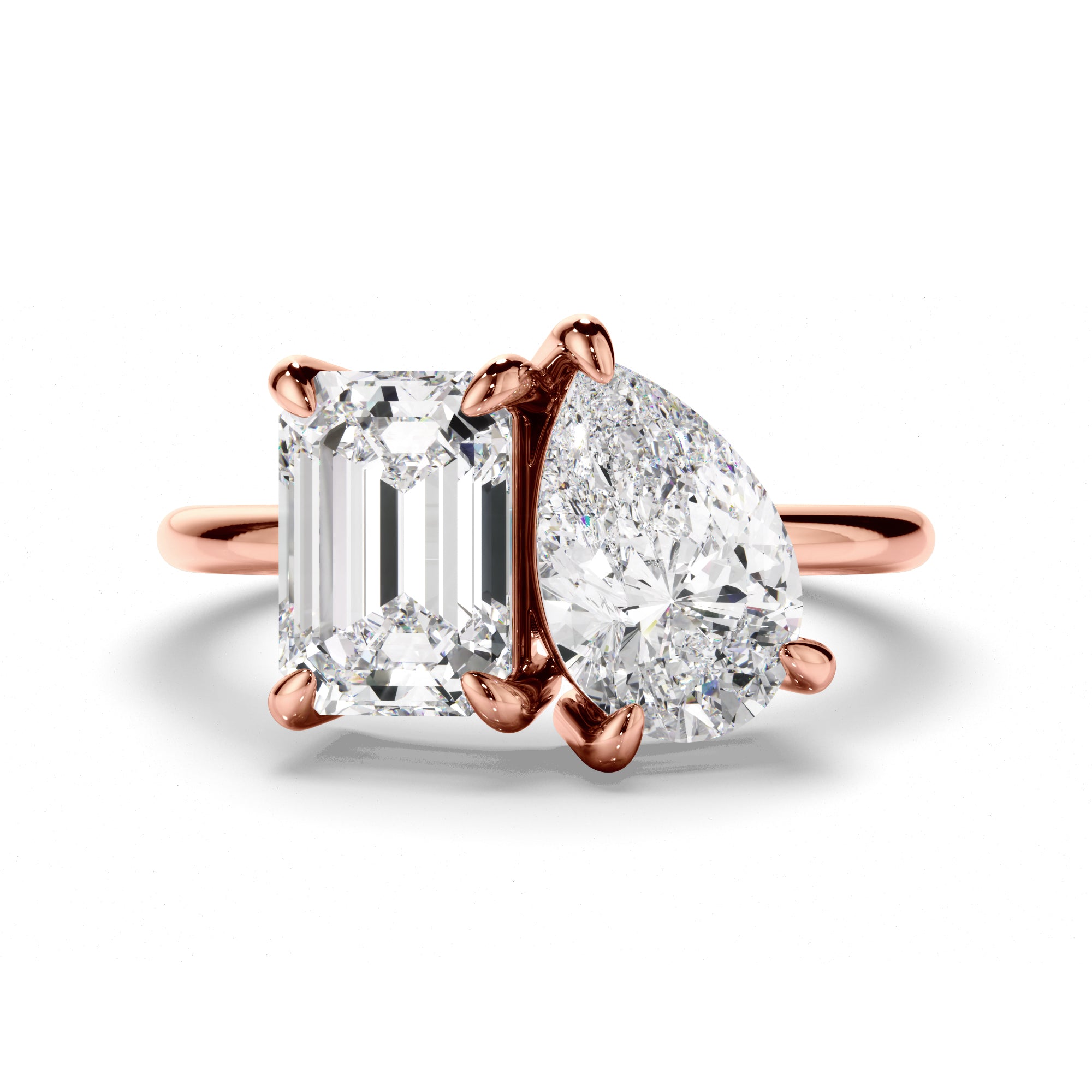 Madeline - Emerald & Pear Cut Diamond Toi et Moi Engagement Ring