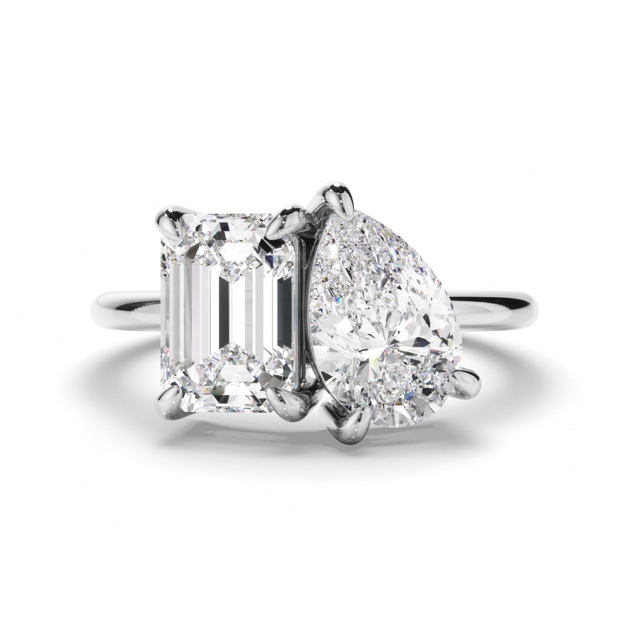 Madeline - Emerald & Pear Cut Diamond Toi et Moi Engagement Ring