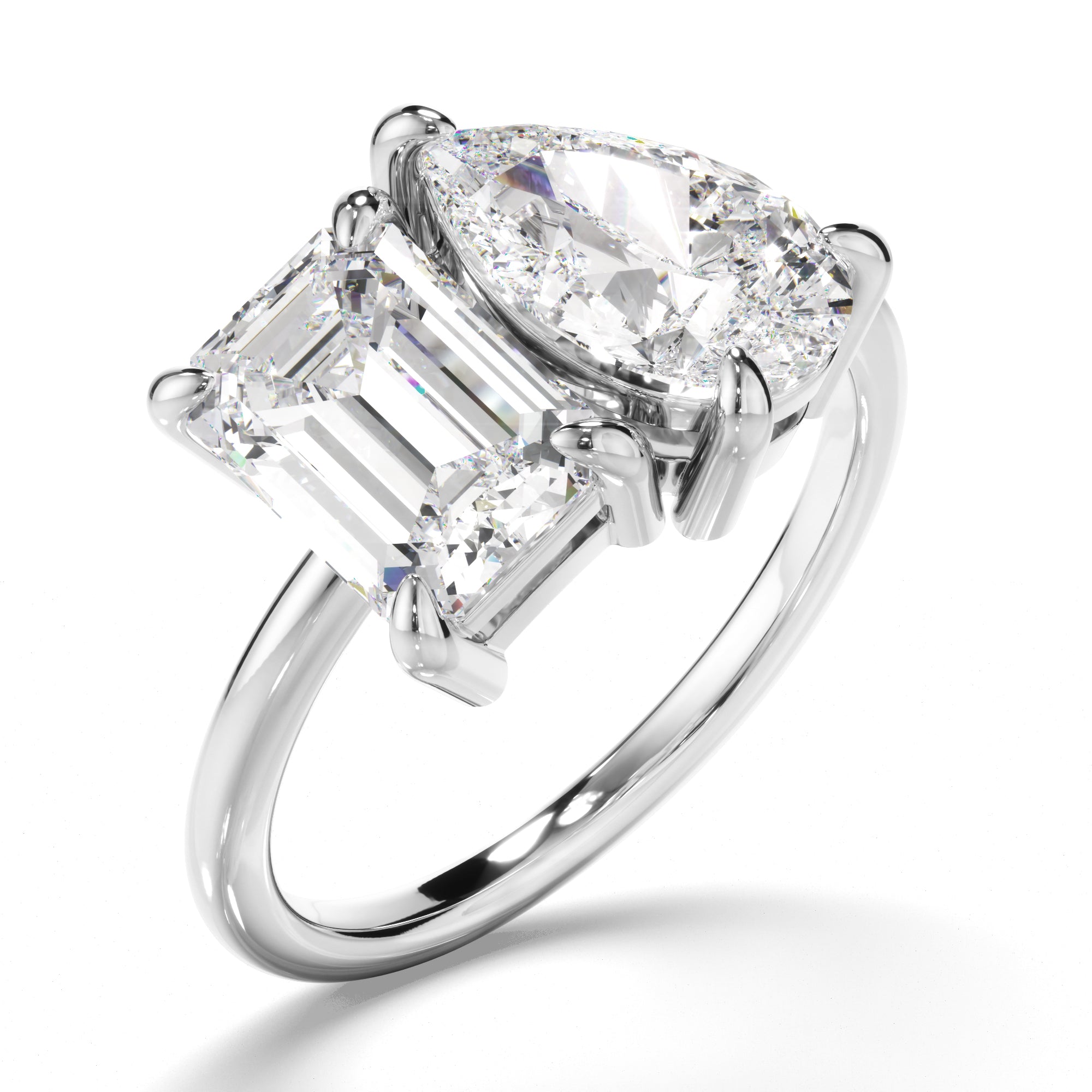Madeline - Emerald & Pear Cut Diamond Toi et Moi Engagement Ring