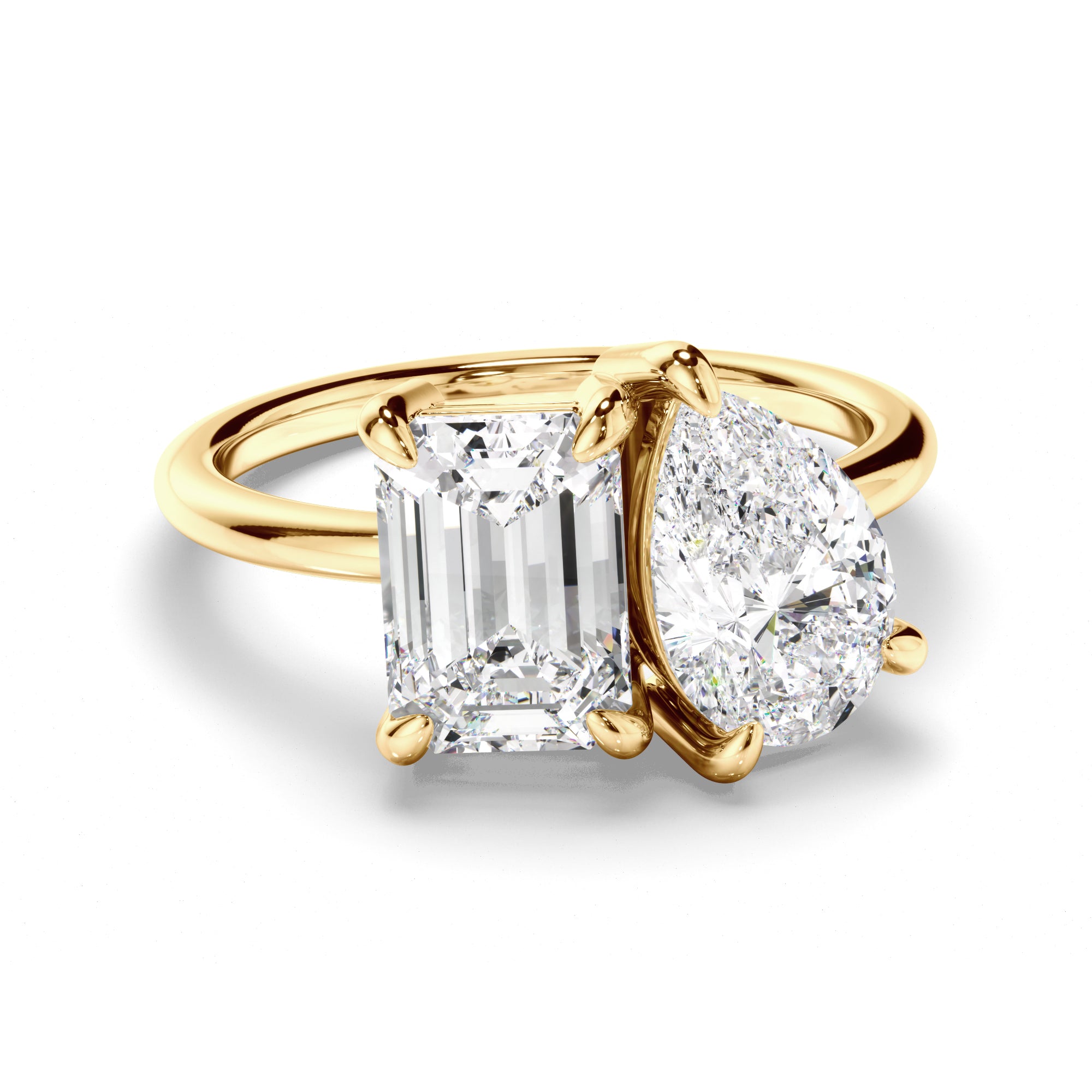 Madeline - Emerald & Pear Cut Diamond Toi et Moi Engagement Ring