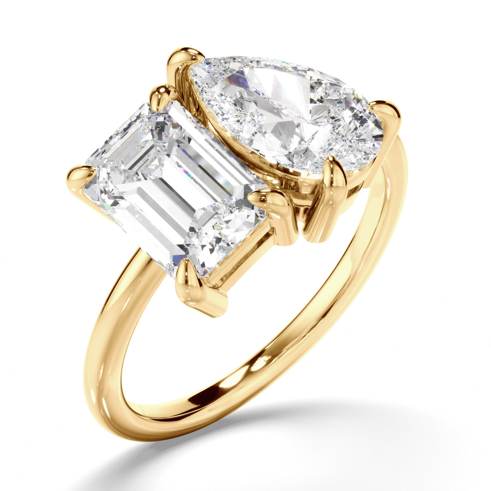 Madeline - Emerald & Pear Cut Diamond Toi et Moi Engagement Ring