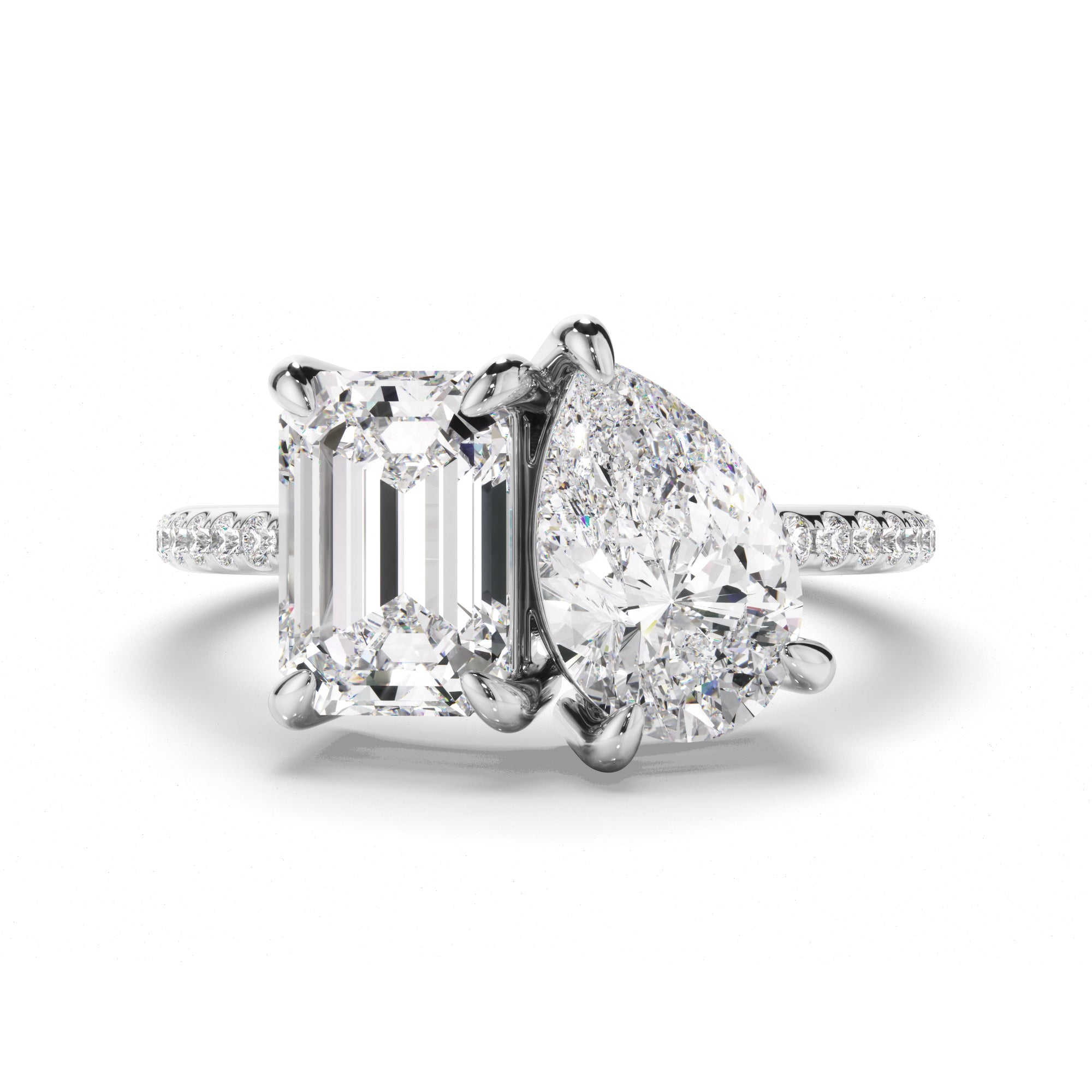 Nina - Emerald & Pear Cut Diamond Toi et Moi Engagement Ring