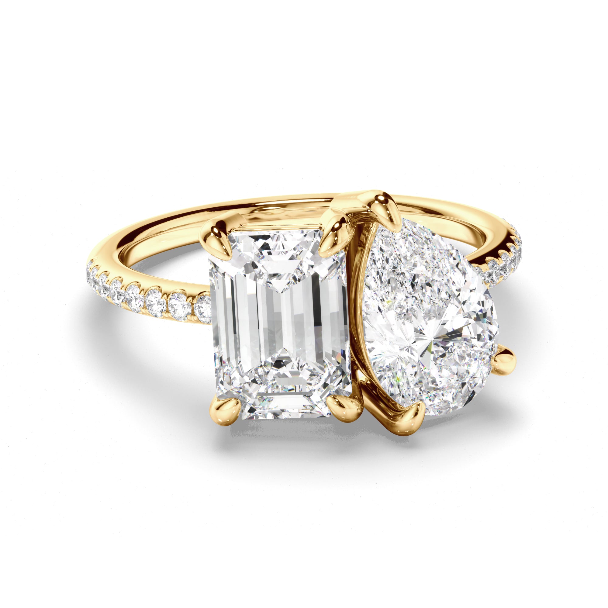 Nina - Emerald & Pear Cut Diamond Toi et Moi Engagement Ring