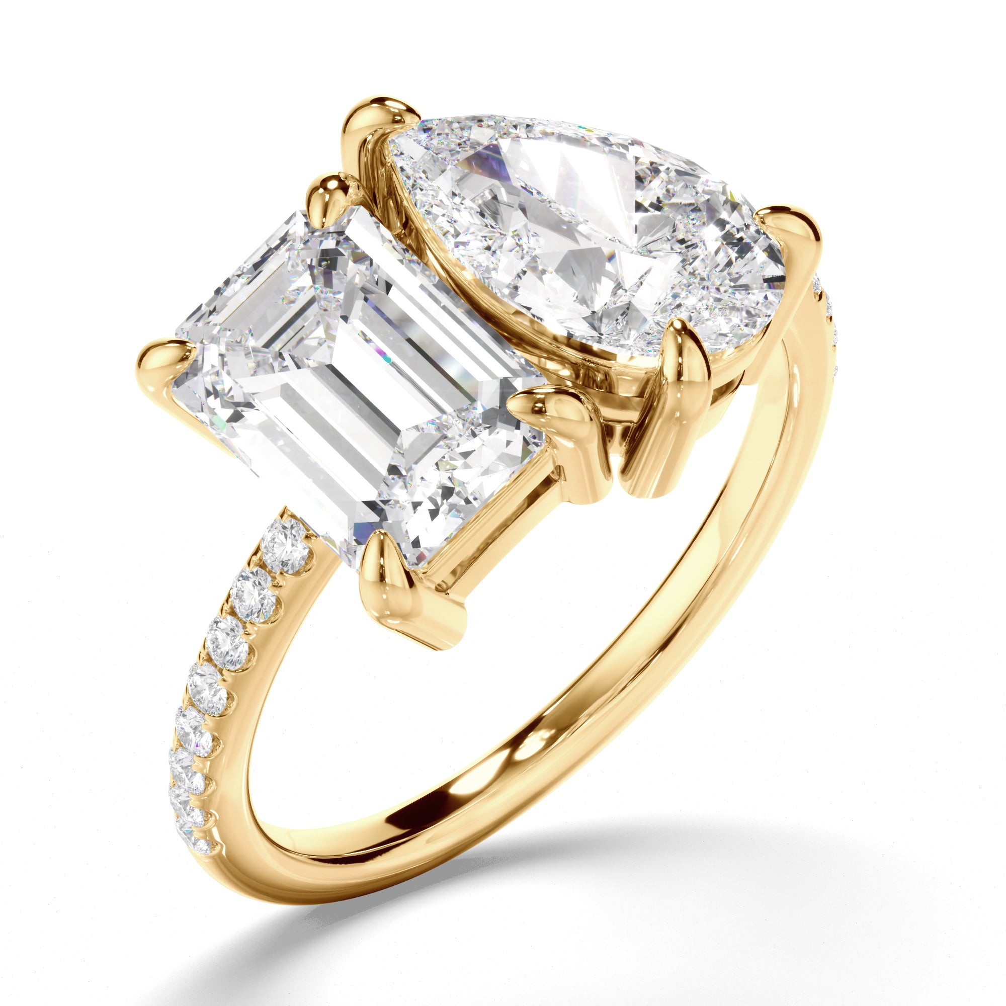 Nina - Emerald & Pear Cut Diamond Toi et Moi Engagement Ring