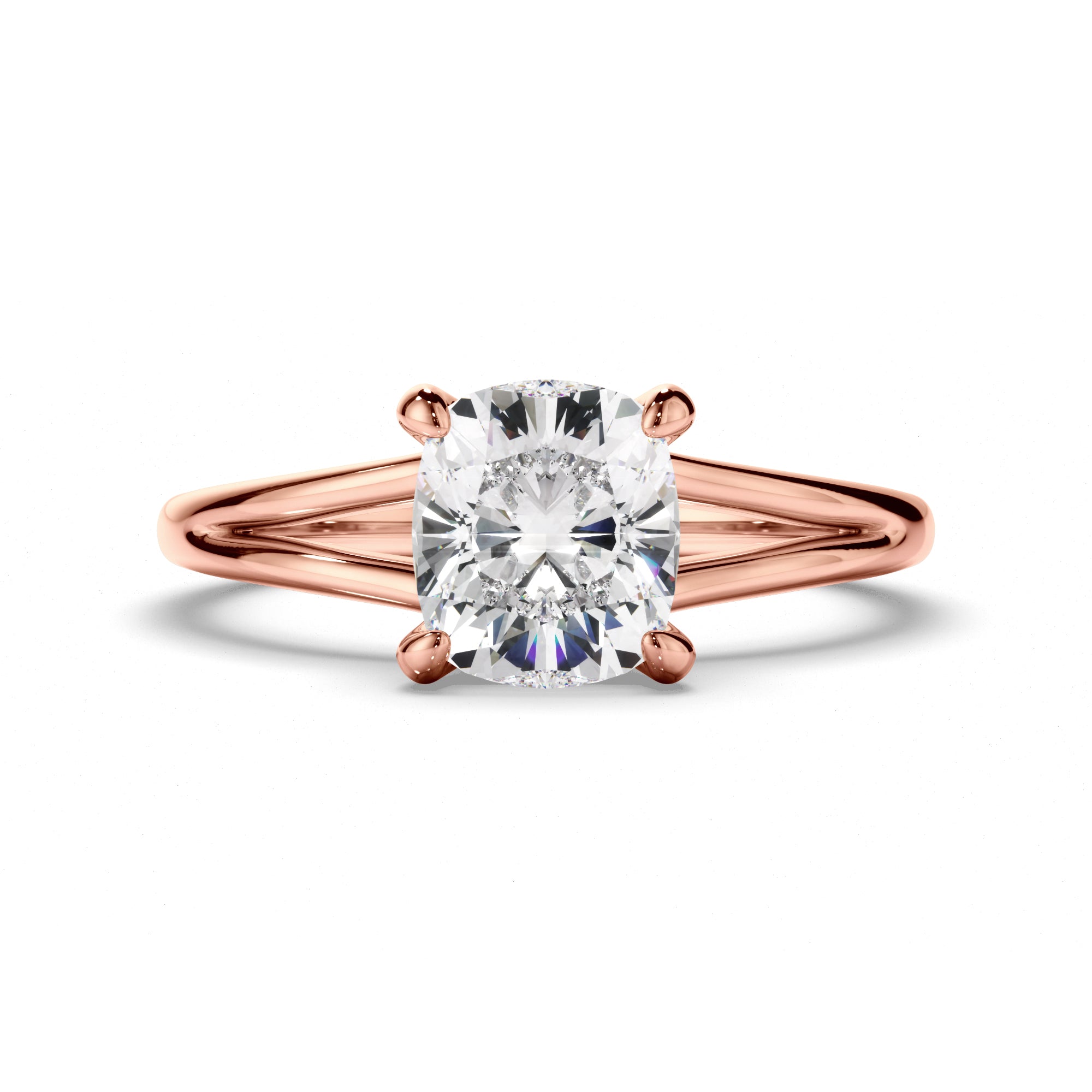 Anthea - Cushion Cut Diamond Solitaire Hidden Halo Engagement Ring
