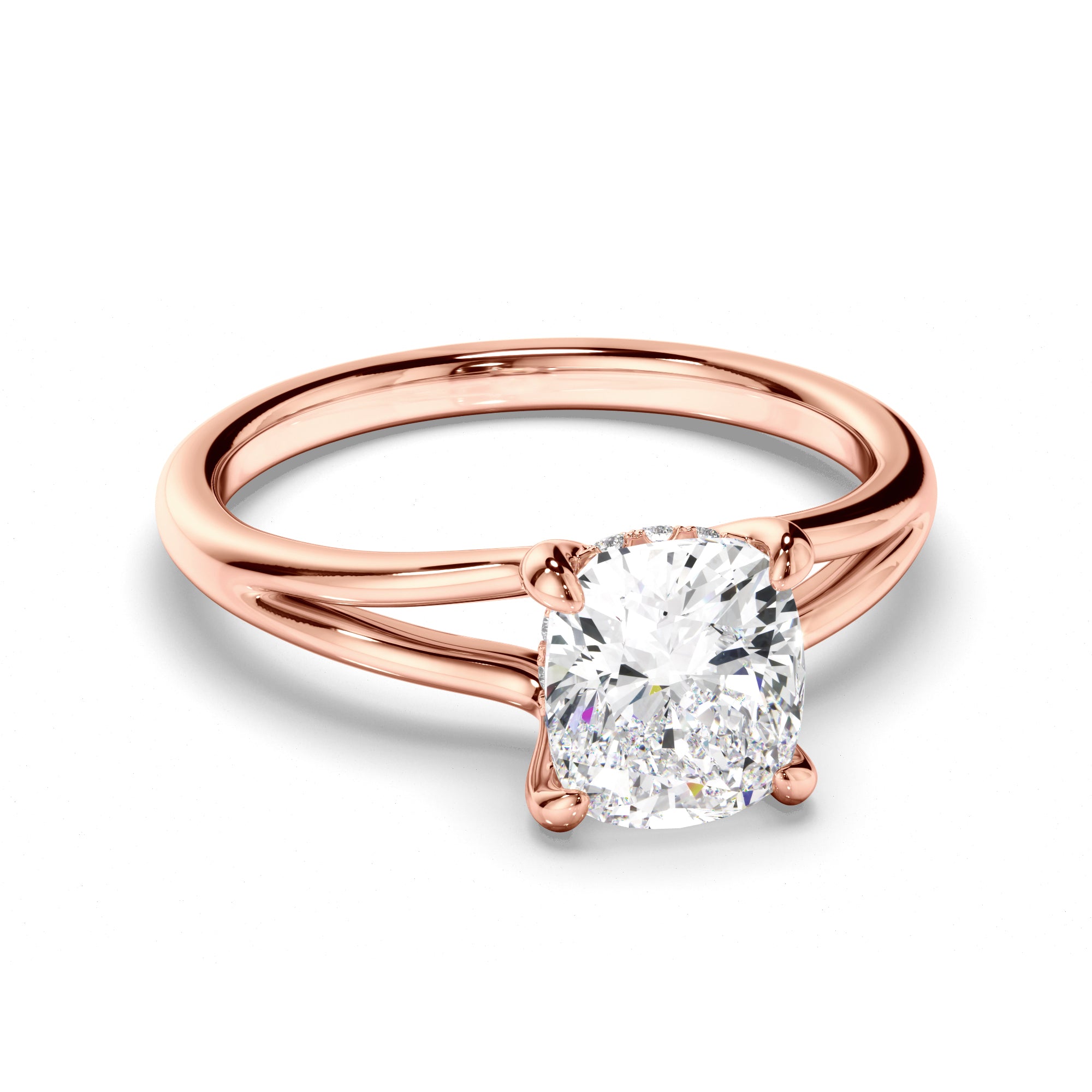 Anthea - Cushion Cut Diamond Solitaire Hidden Halo Engagement Ring