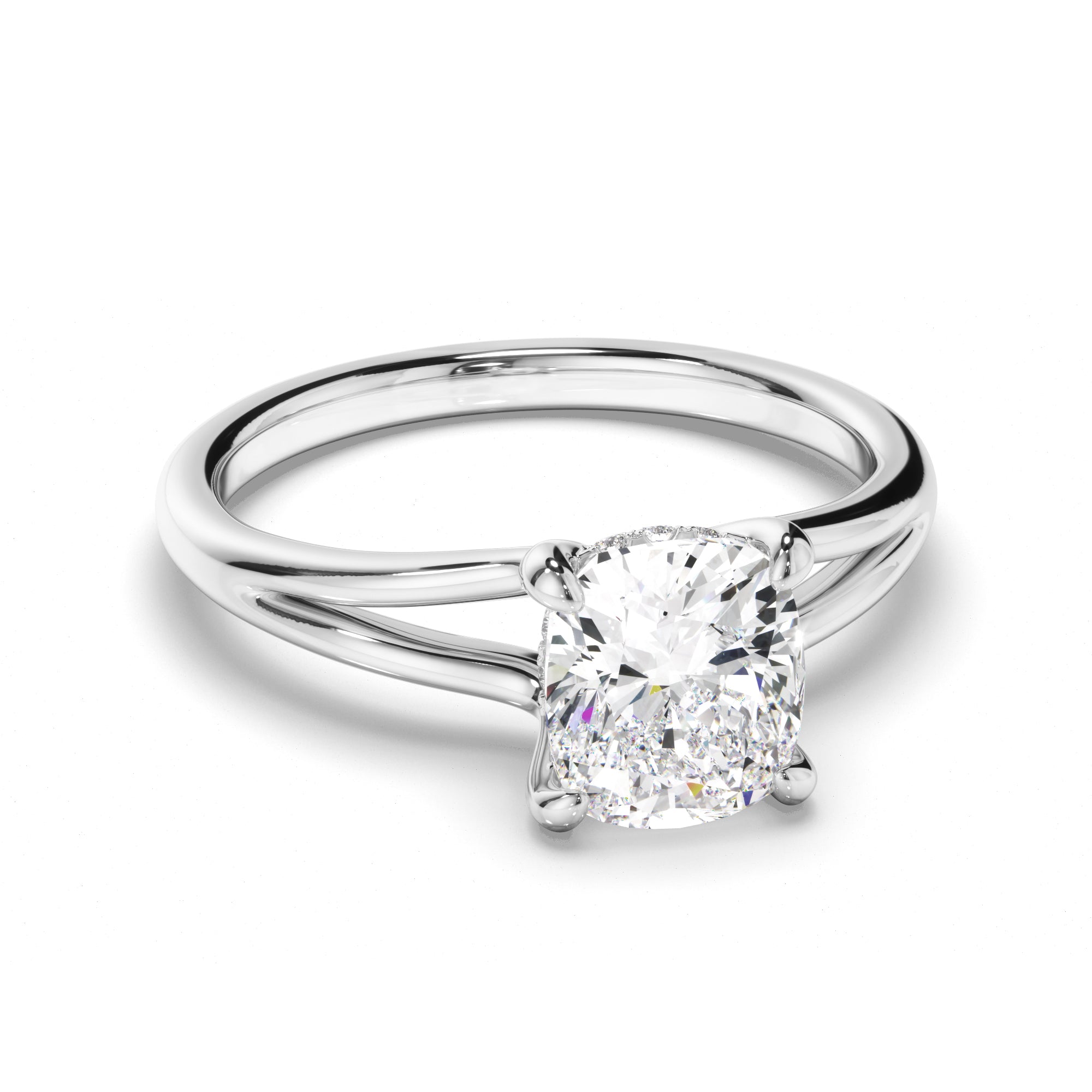 Anthea - Cushion Cut Diamond Solitaire Hidden Halo Engagement Ring