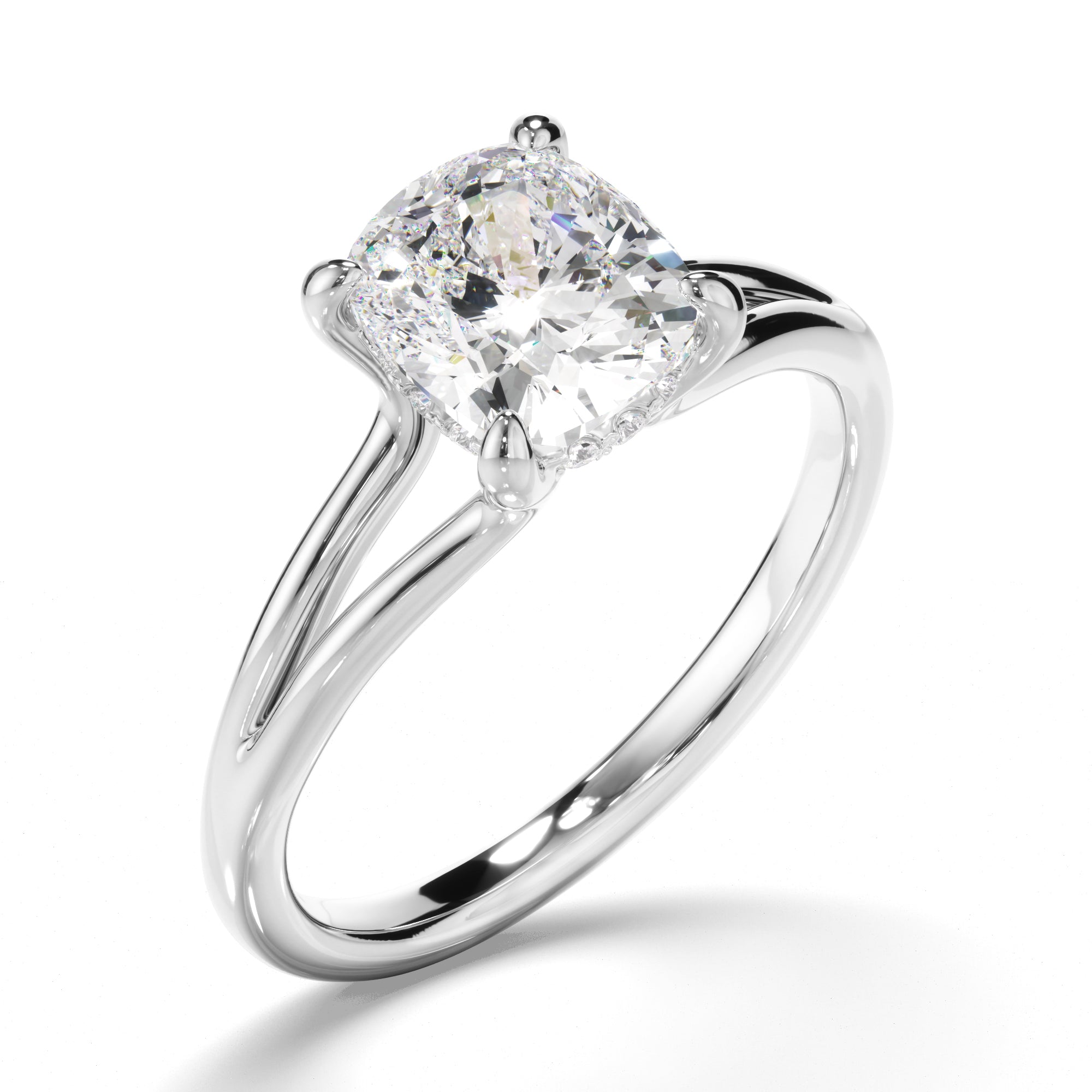 Anthea - Cushion Cut Diamond Solitaire Hidden Halo Engagement Ring