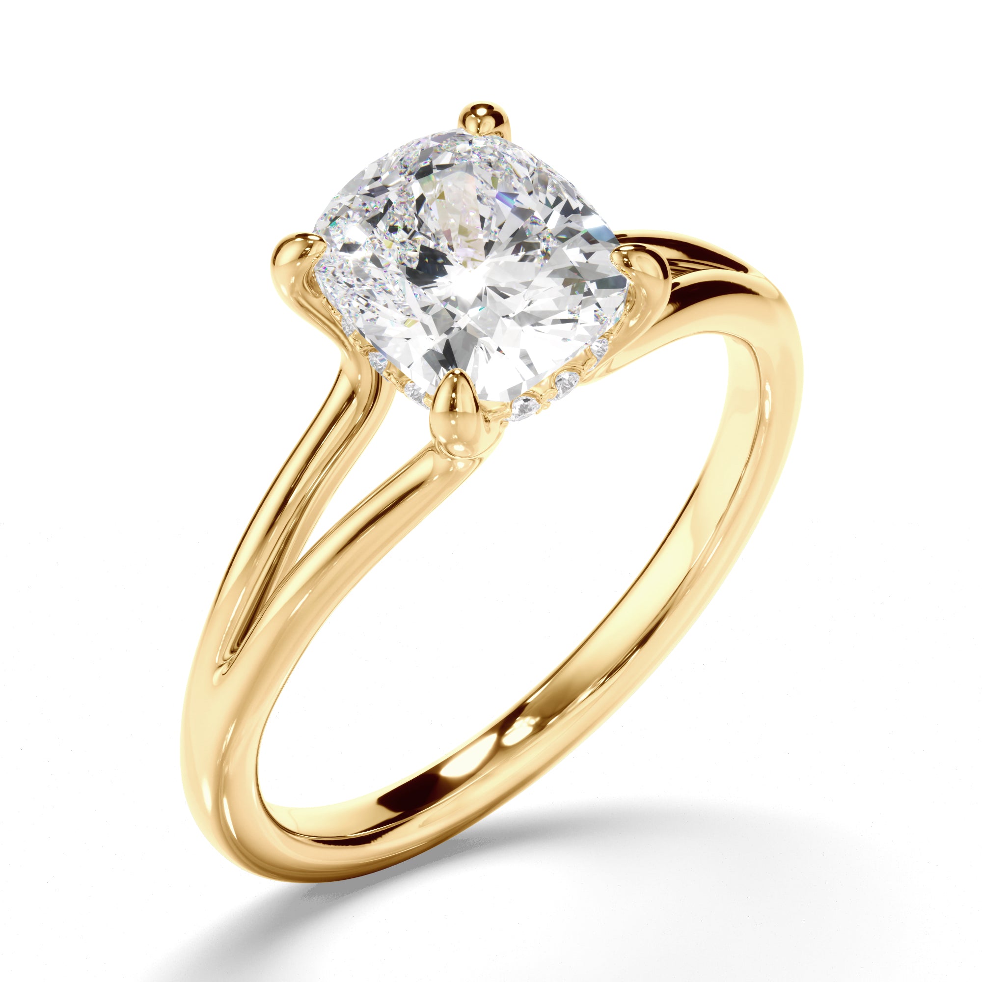 Anthea - Cushion Cut Diamond Solitaire Hidden Halo Engagement Ring