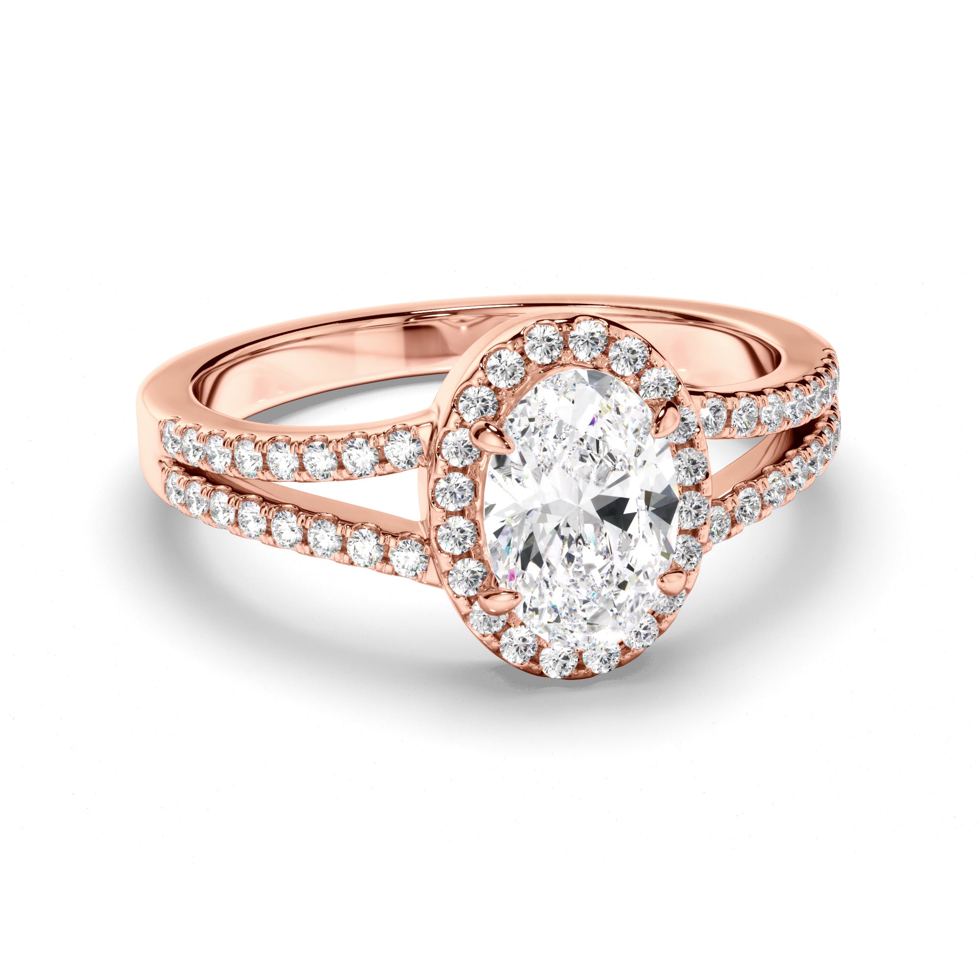 Saffira - Oval Cut Diamond Halo Engagement Ring with Pave Sides