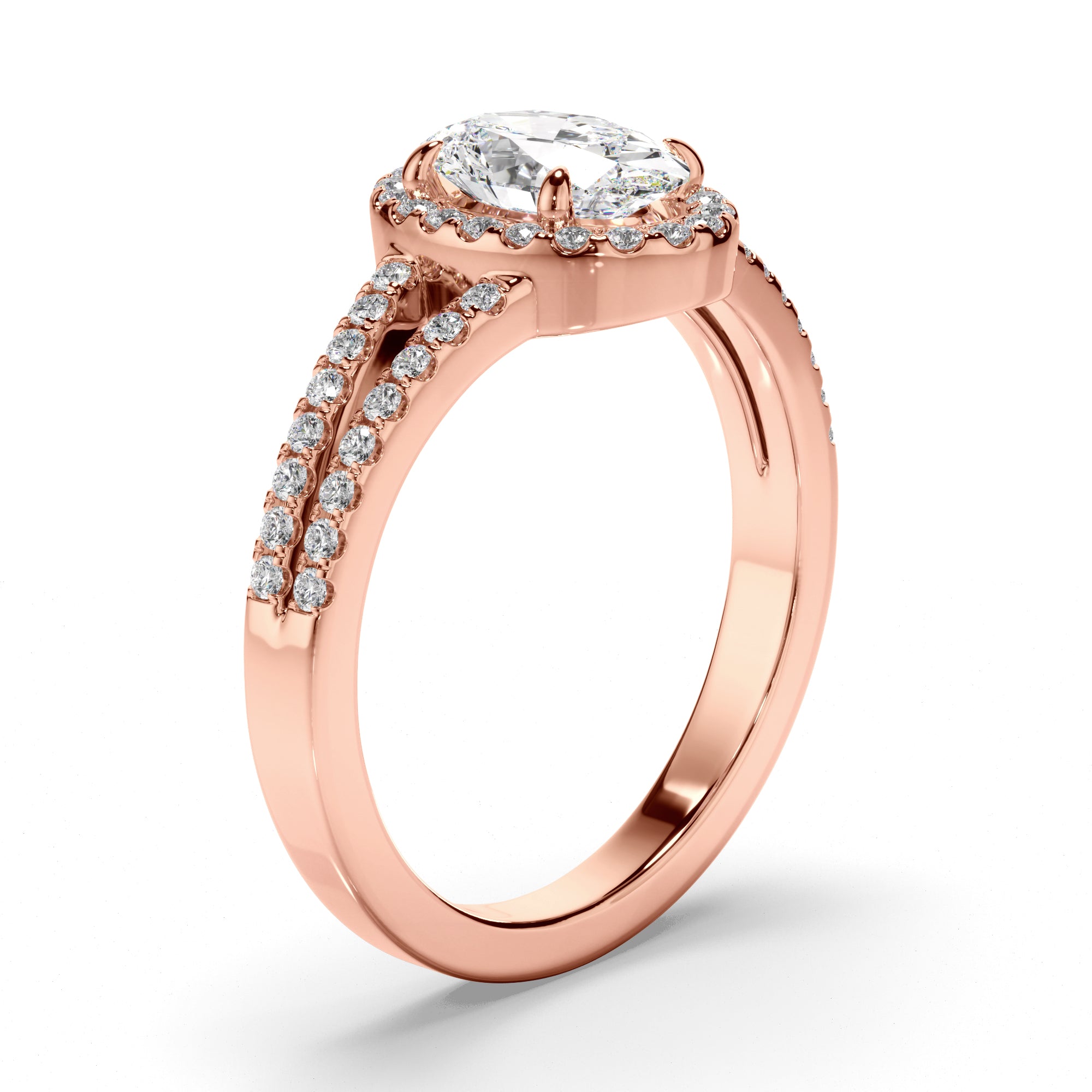 Saffira - Oval Cut Diamond Halo Engagement Ring with Pave Sides