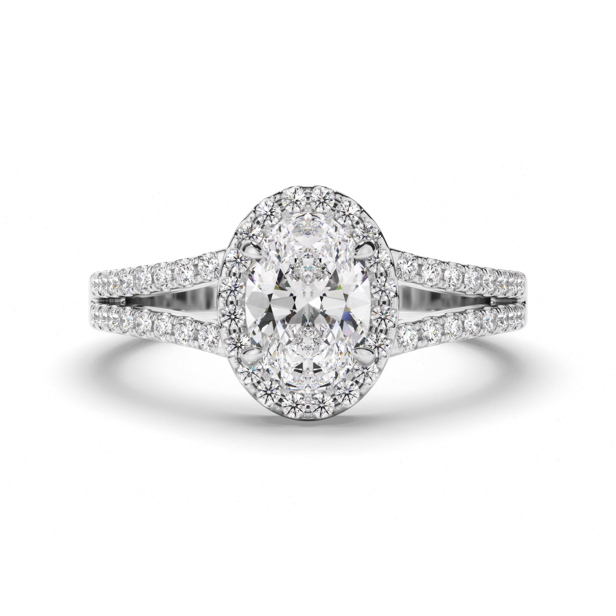 Saffira - Oval Cut Diamond Halo Engagement Ring with Pave Sides