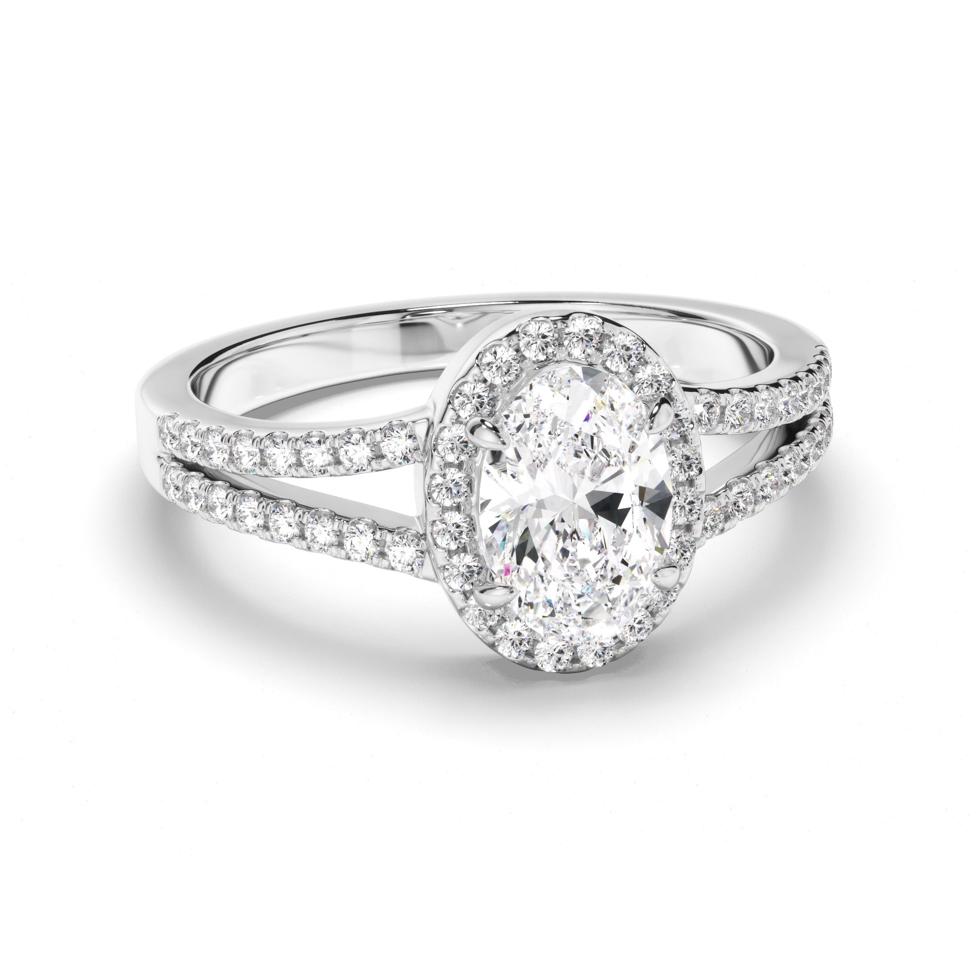 Saffira - Oval Cut Diamond Halo Engagement Ring with Pave Sides