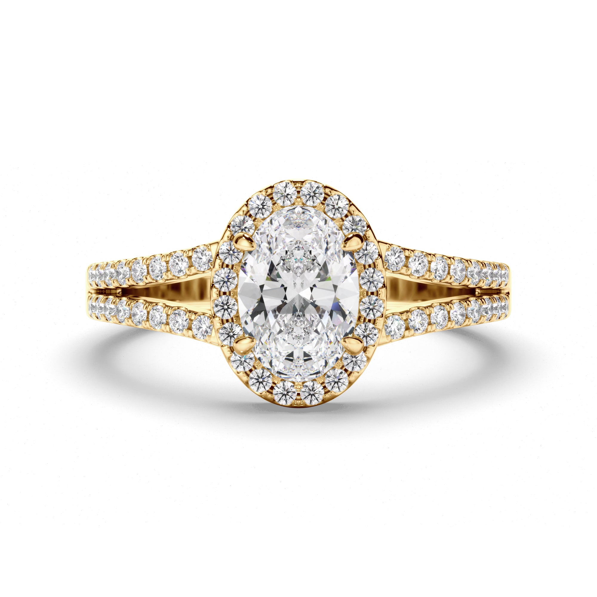 Saffira - Oval Cut Diamond Halo Engagement Ring with Pave Sides