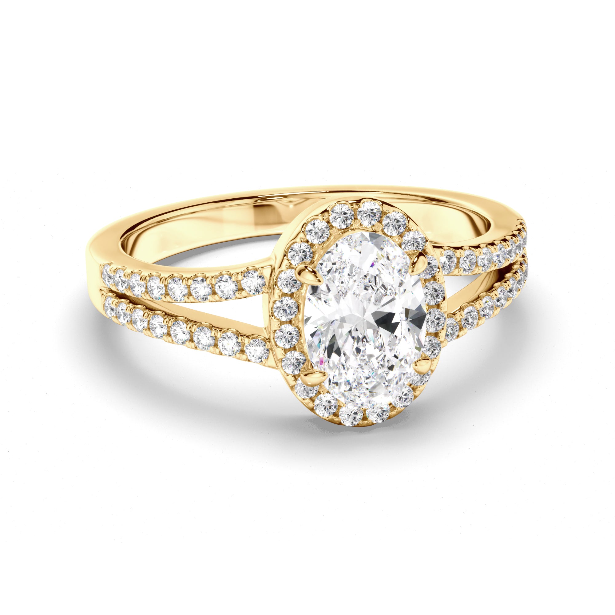 Saffira - Oval Cut Diamond Halo Engagement Ring with Pave Sides