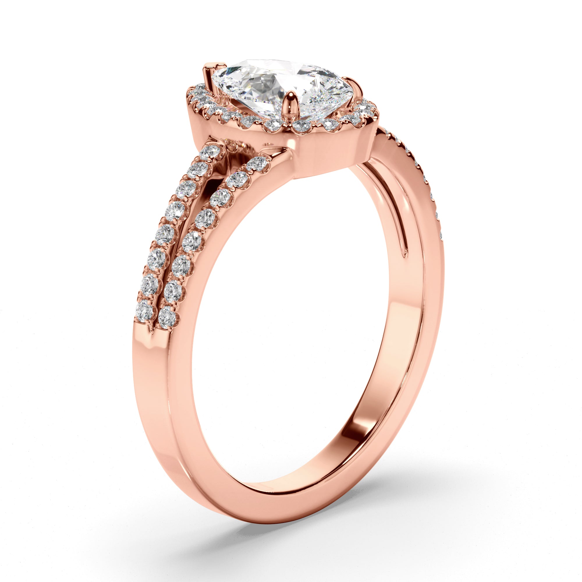 Eloisa - Pear Cut Diamond Halo Engagement Ring with Pave Sides