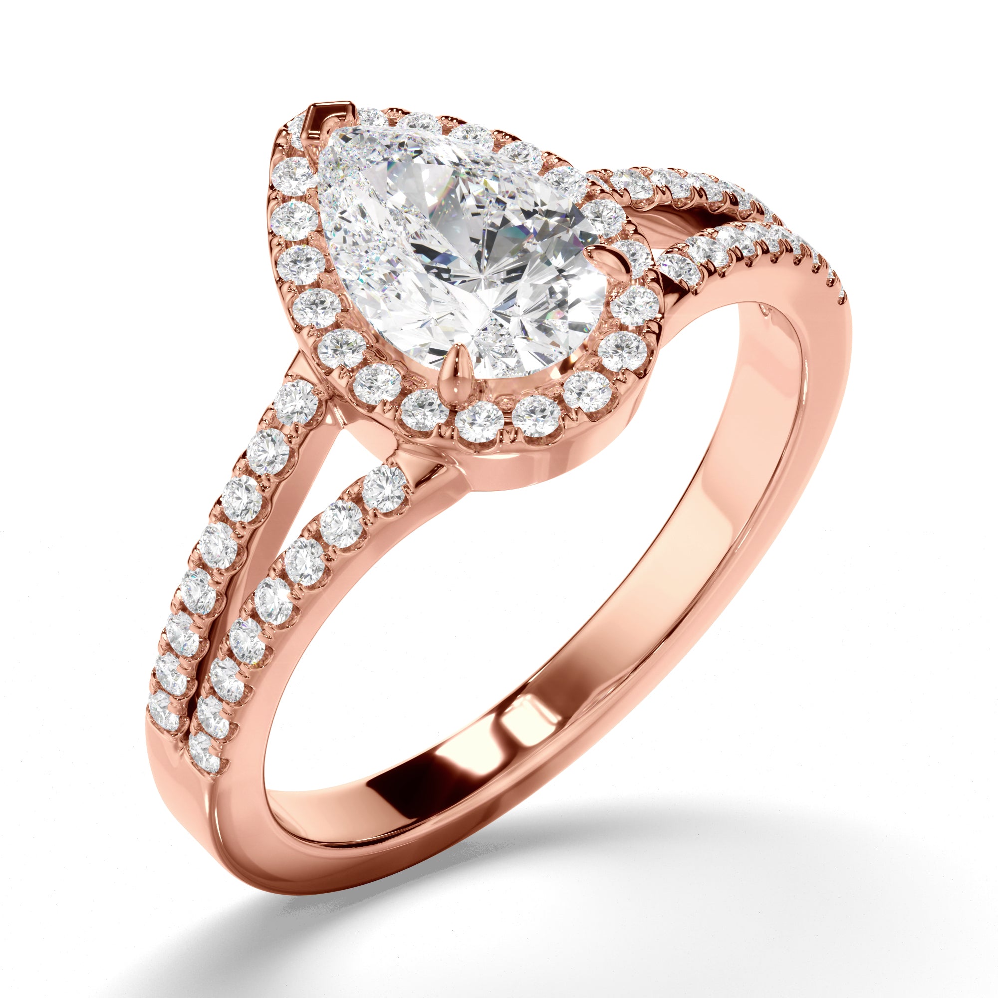 Eloisa - Pear Cut Diamond Halo Engagement Ring with Pave Sides
