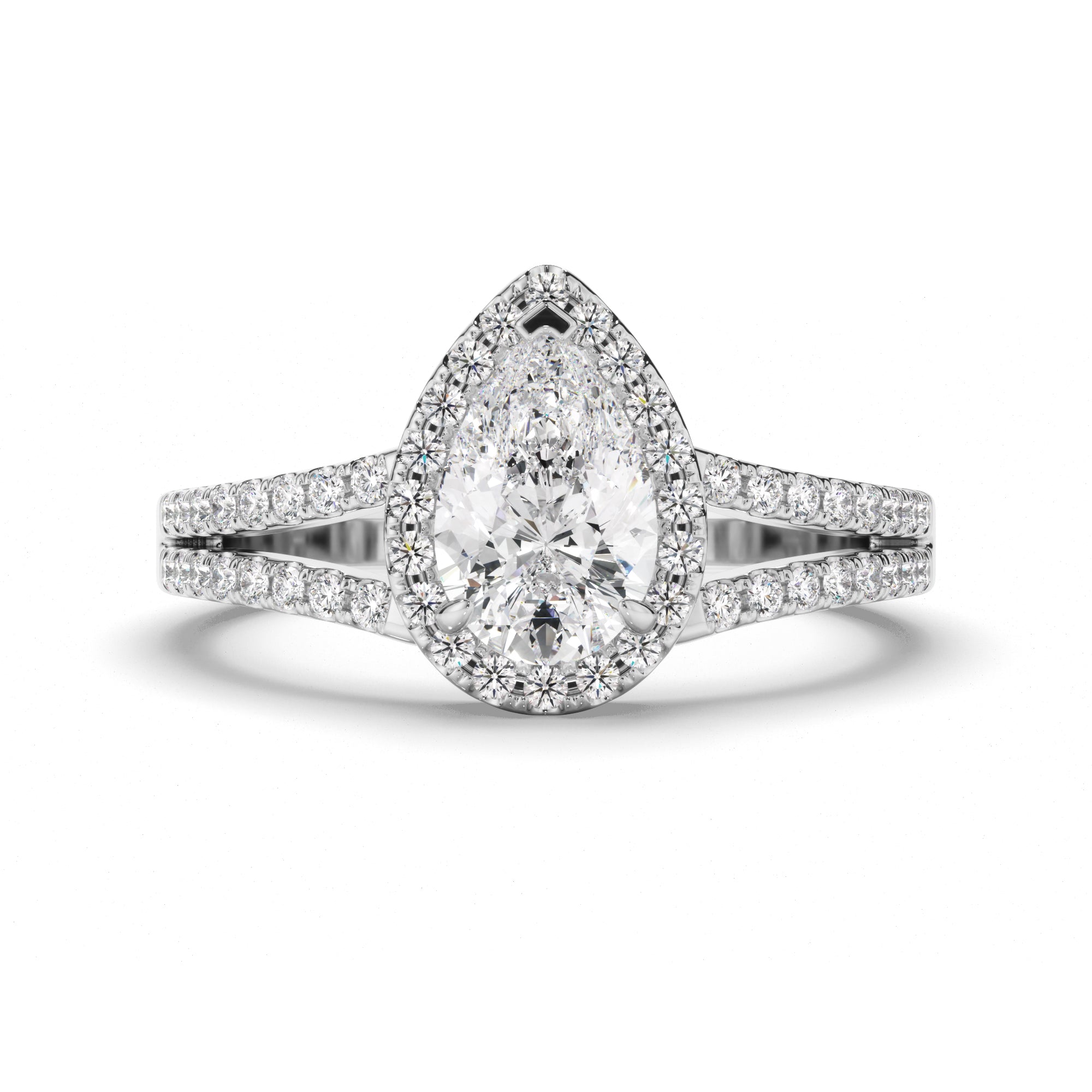 Eloisa - Pear Cut Diamond Halo Engagement Ring with Pave Sides