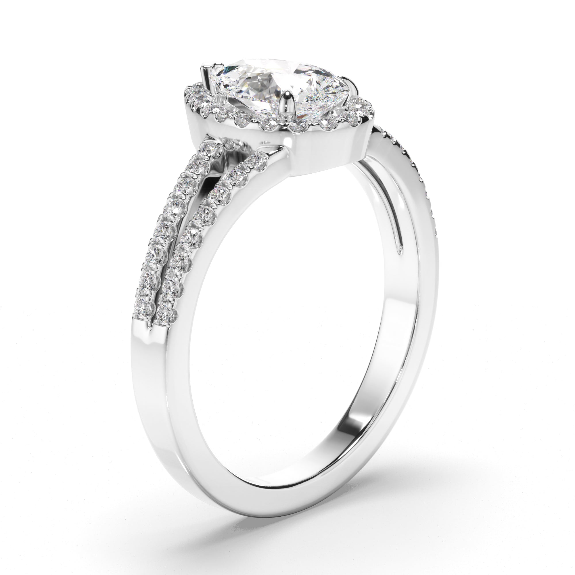 Eloisa - Pear Cut Diamond Halo Engagement Ring with Pave Sides