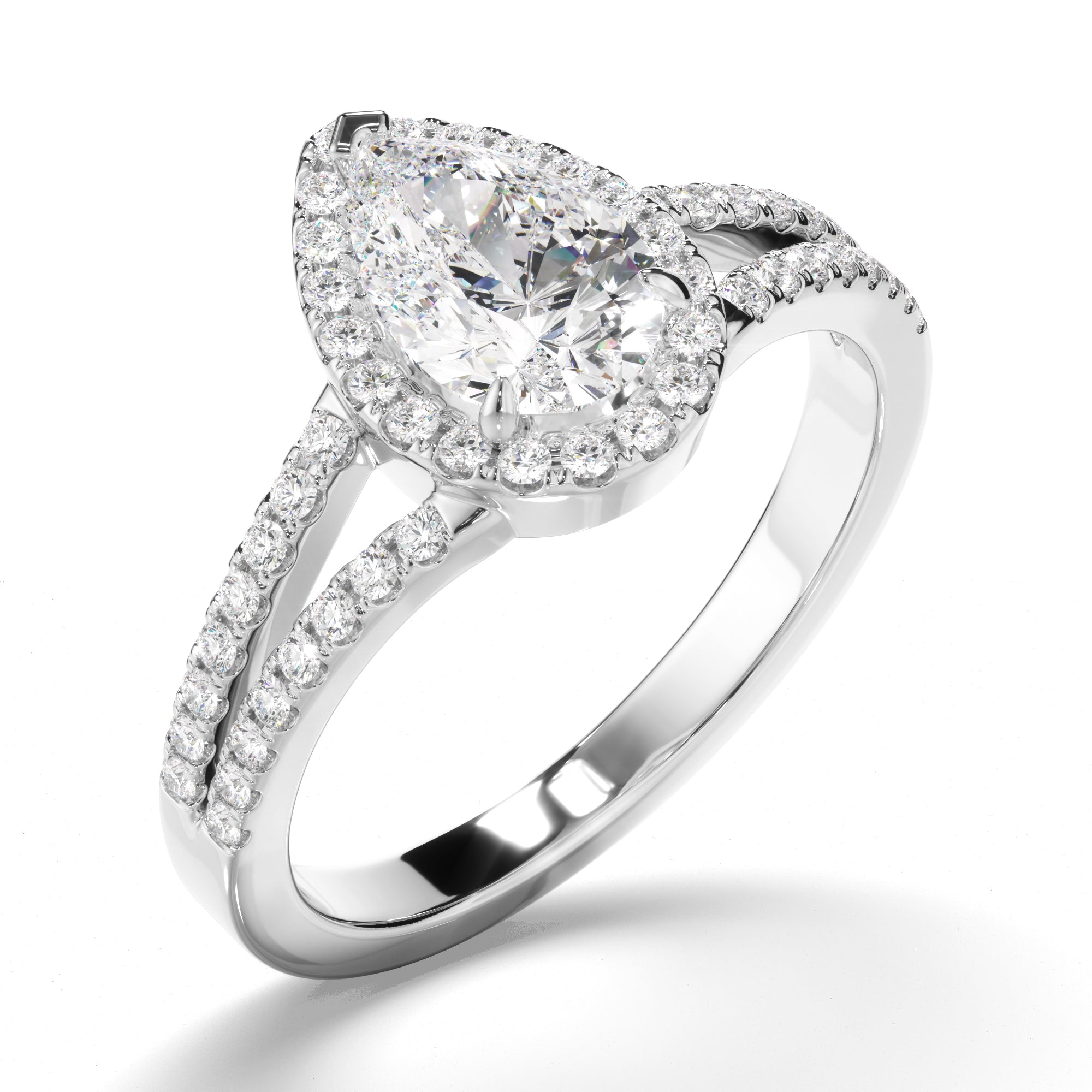 Eloisa - Pear Cut Diamond Halo Engagement Ring with Pave Sides