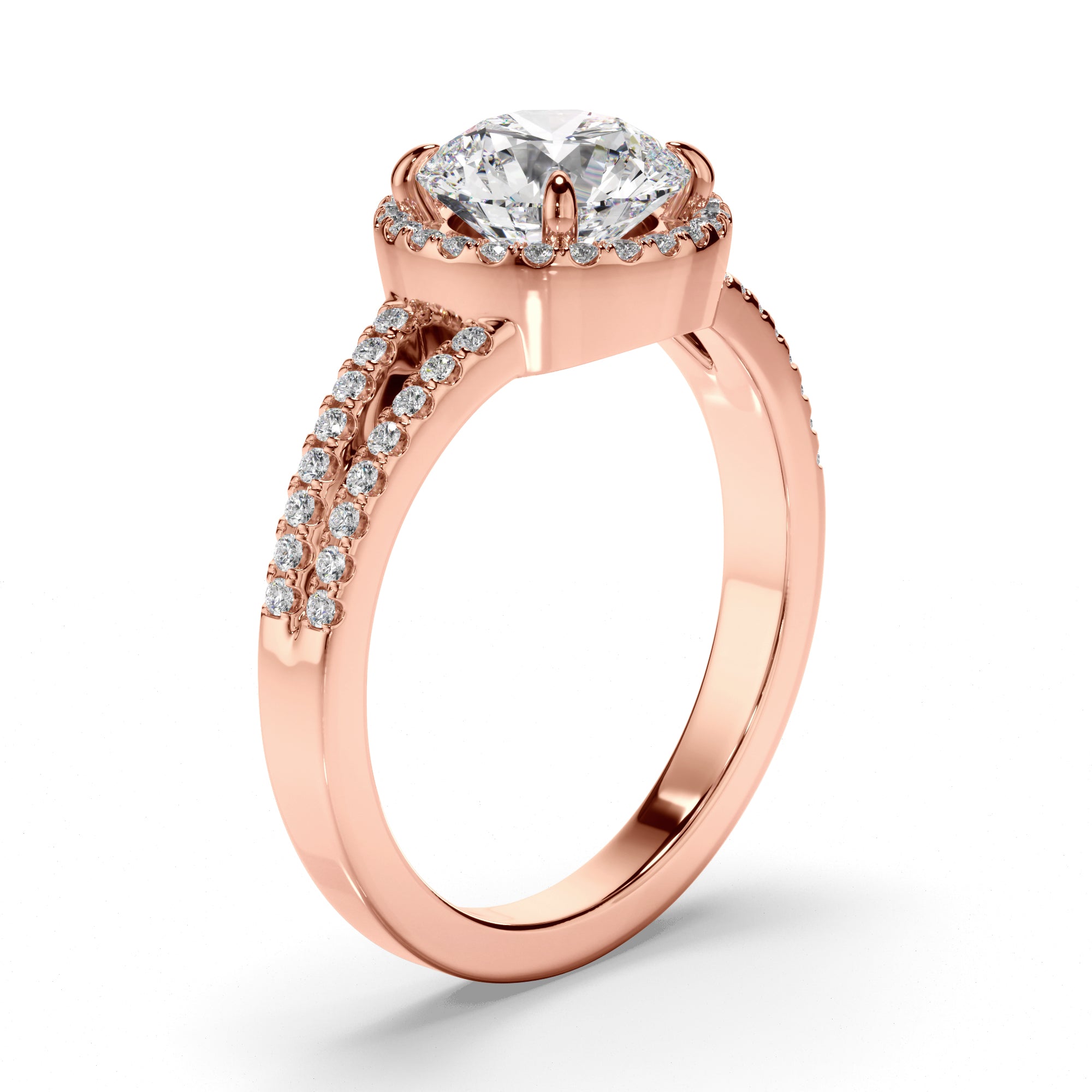Gemma - Round Brilliant Cut Diamond Halo Engagement Ring with Pave Sides