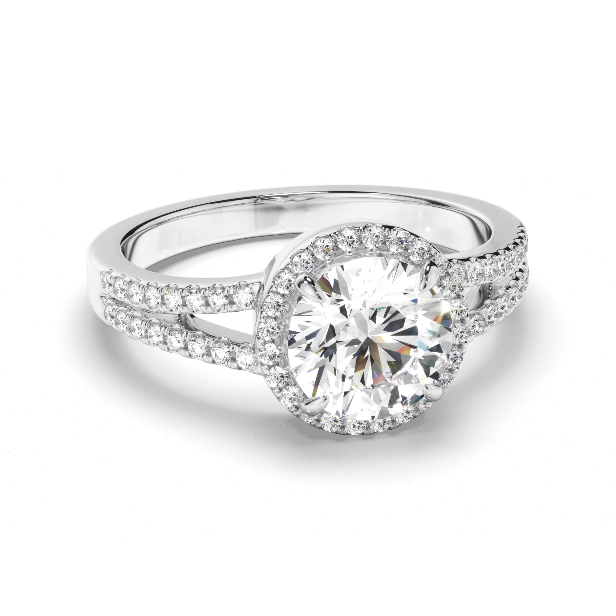 Gemma - Round Brilliant Cut Diamond Halo Engagement Ring with Pave Sides