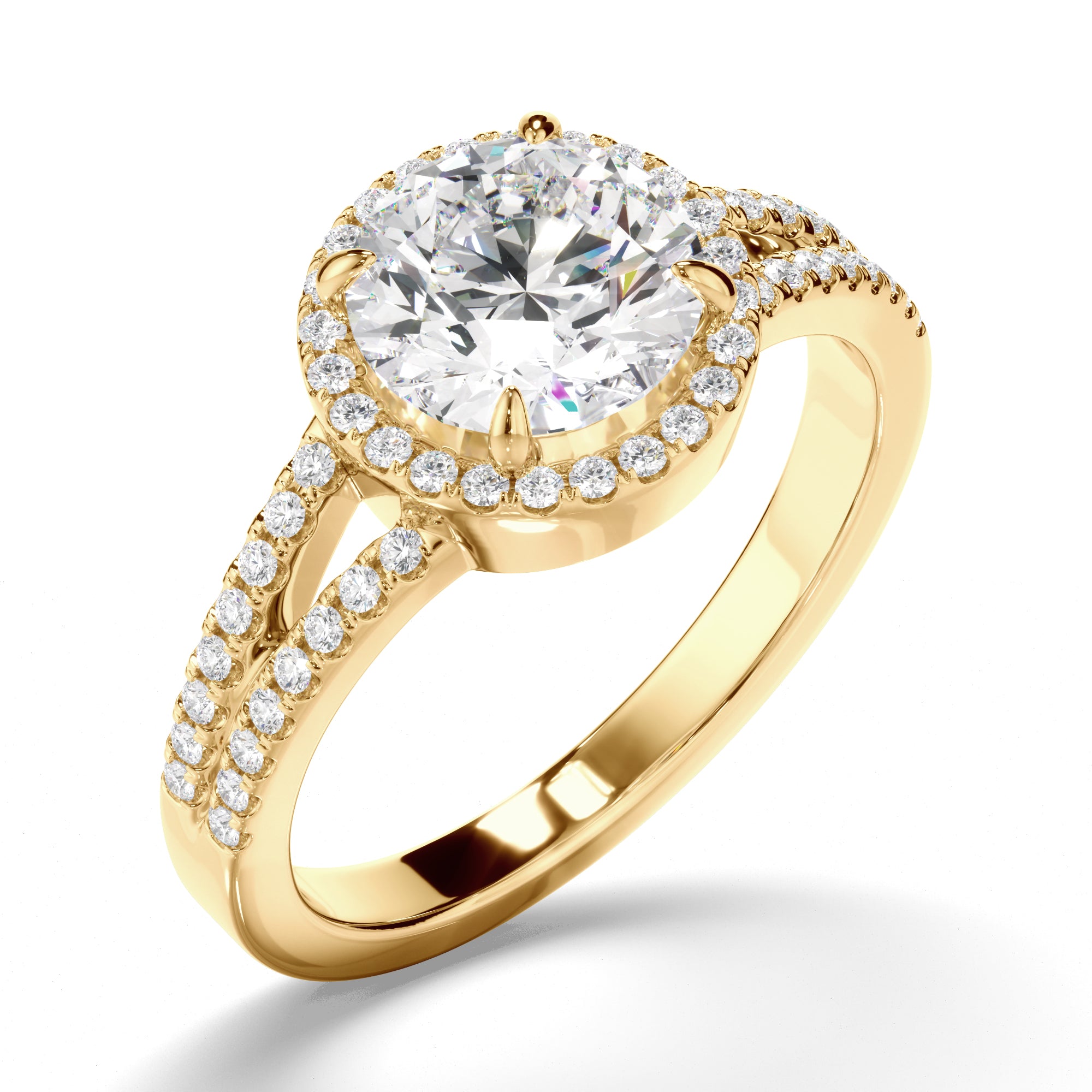 Gemma - Round Brilliant Cut Diamond Halo Engagement Ring with Pave Sides