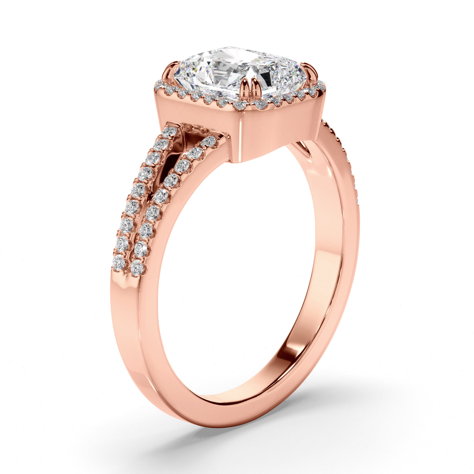Elisabeth - Radiant Cut Diamond Halo Engagement Ring with Pave Sides