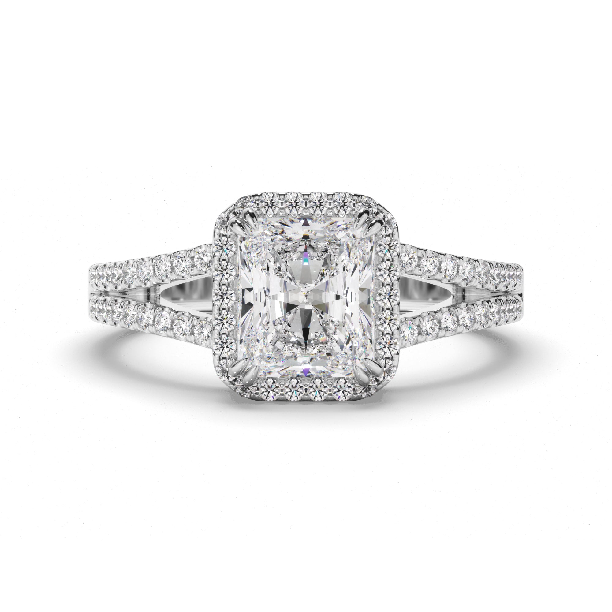 Elisabeth - Radiant Cut Diamond Halo Engagement Ring with Pave Sides