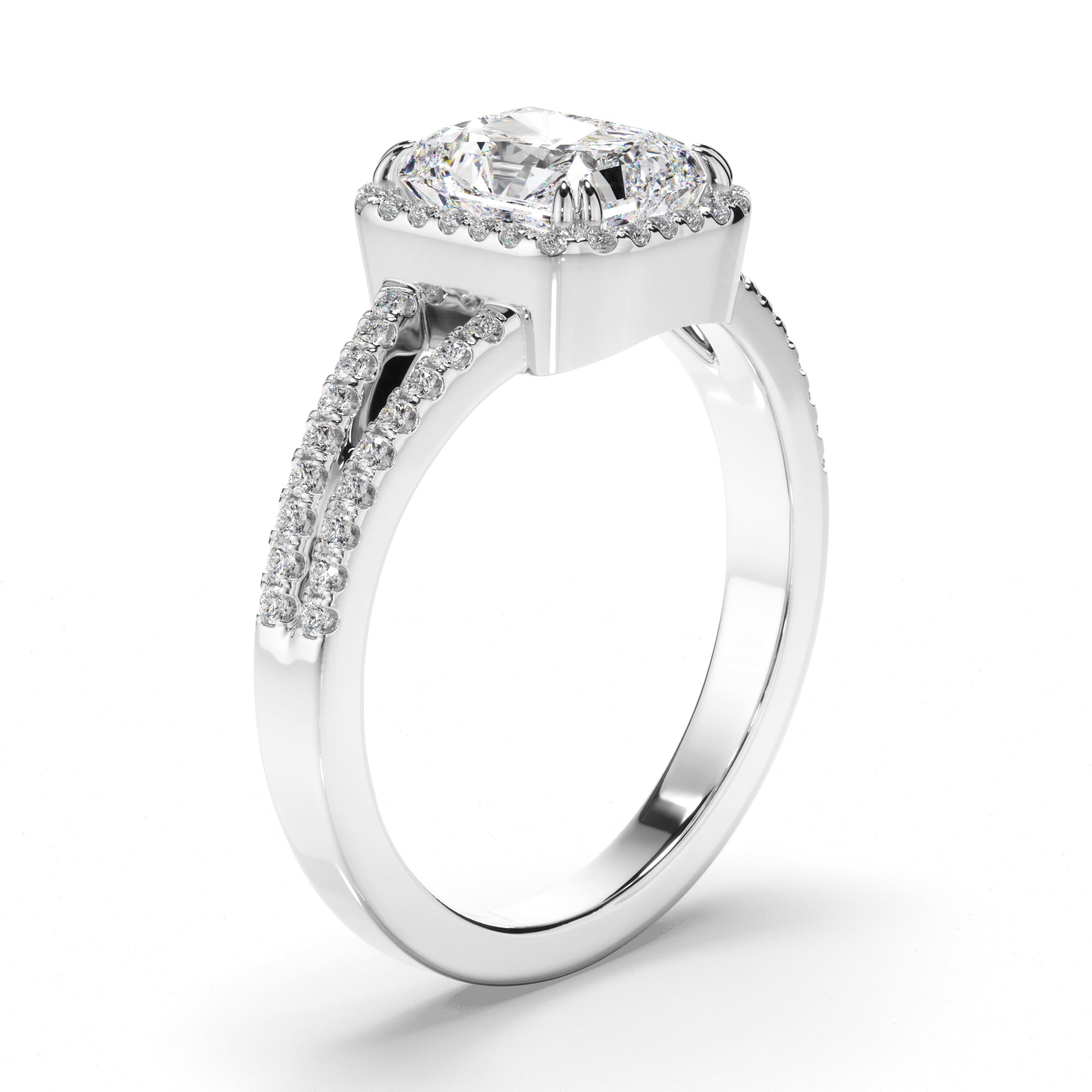 Elisabeth - Radiant Cut Diamond Halo Engagement Ring with Pave Sides