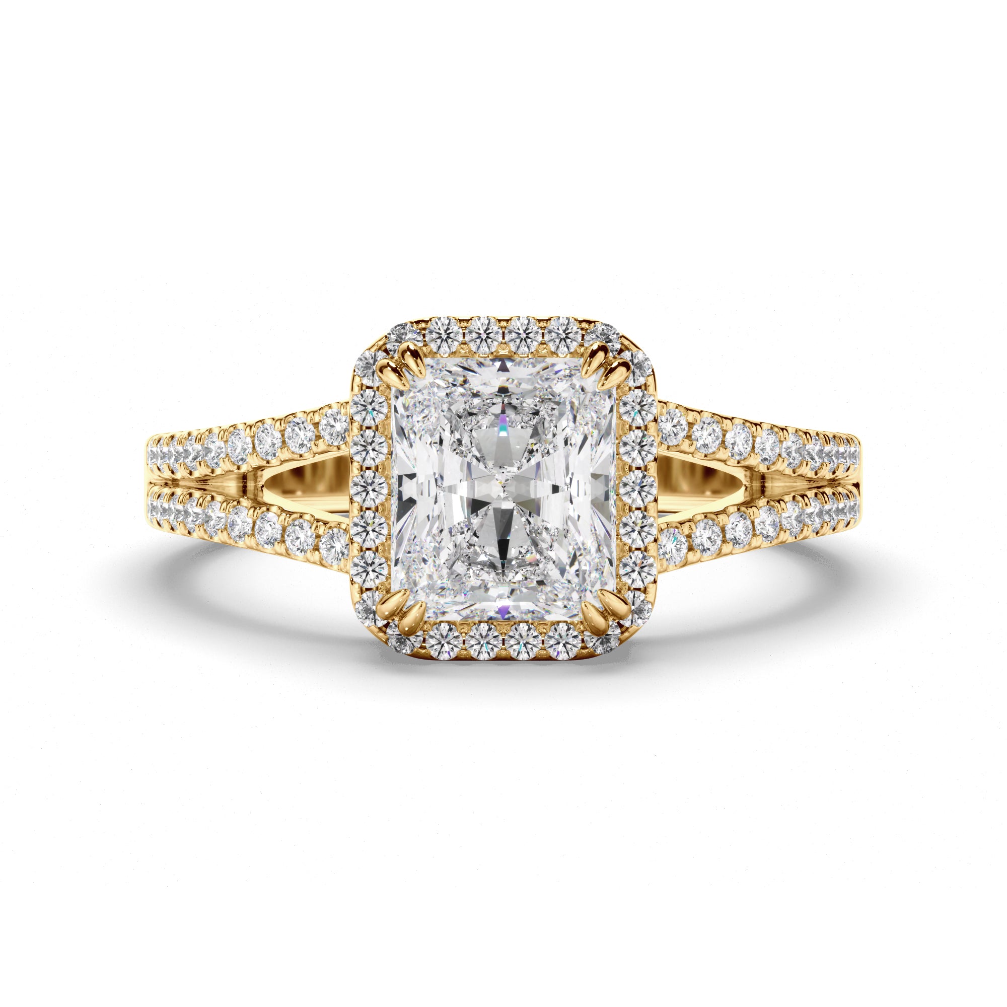 Elisabeth - Radiant Cut Diamond Halo Engagement Ring with Pave Sides