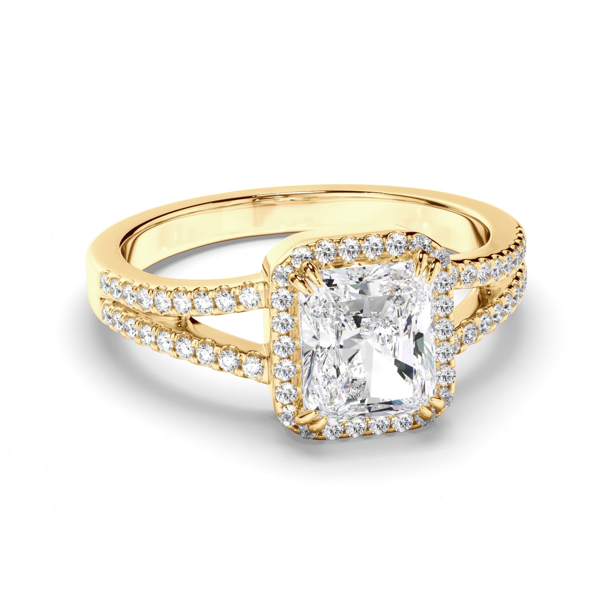 Elisabeth - Radiant Cut Diamond Halo Engagement Ring with Pave Sides