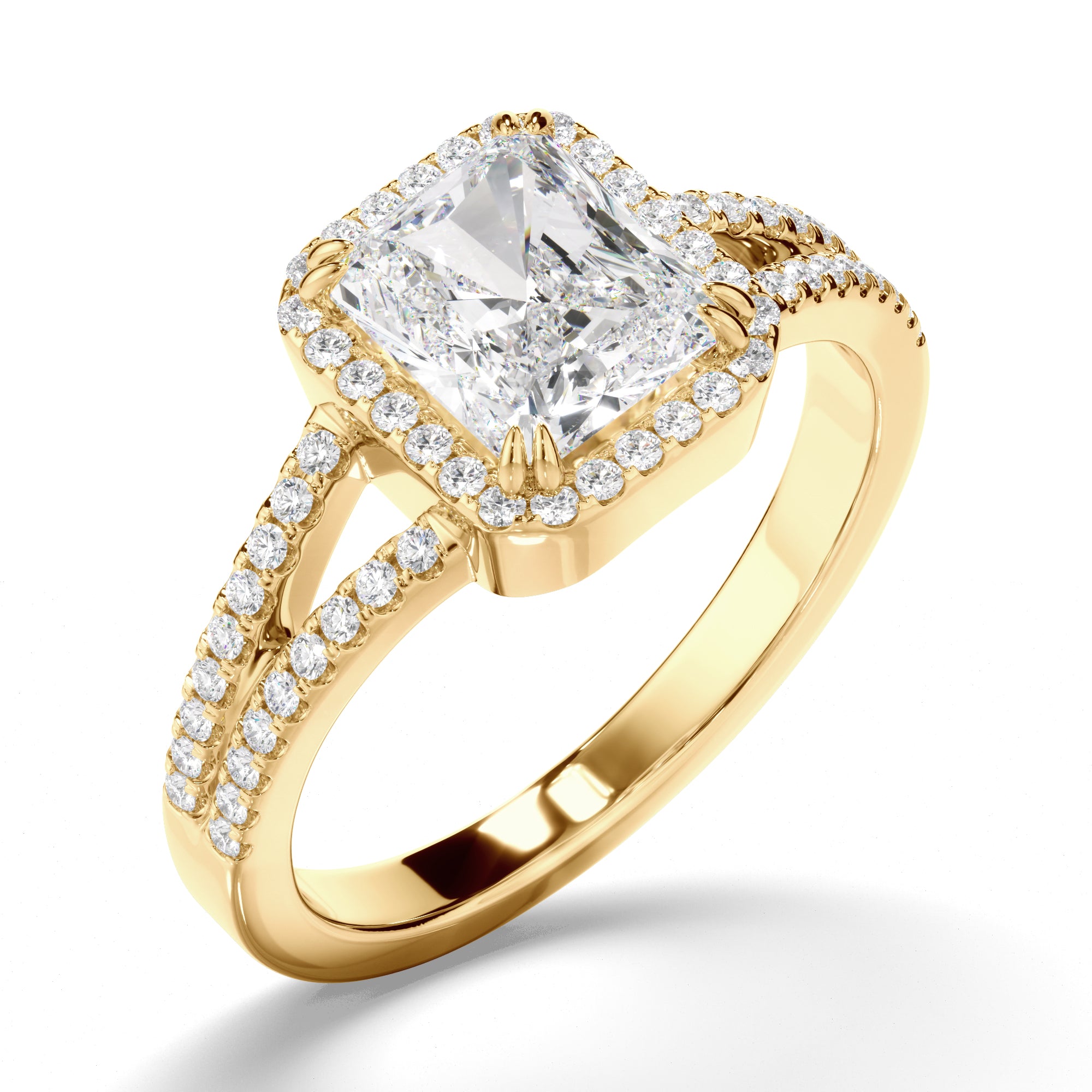 Elisabeth - Radiant Cut Diamond Halo Engagement Ring with Pave Sides