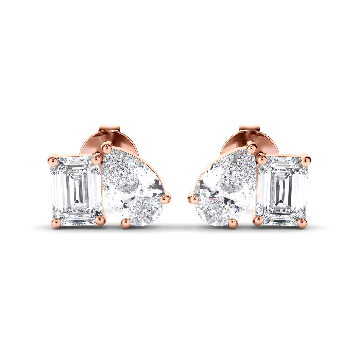 Madeline - Emerald & Pear Cut Diamond Stud Earrings