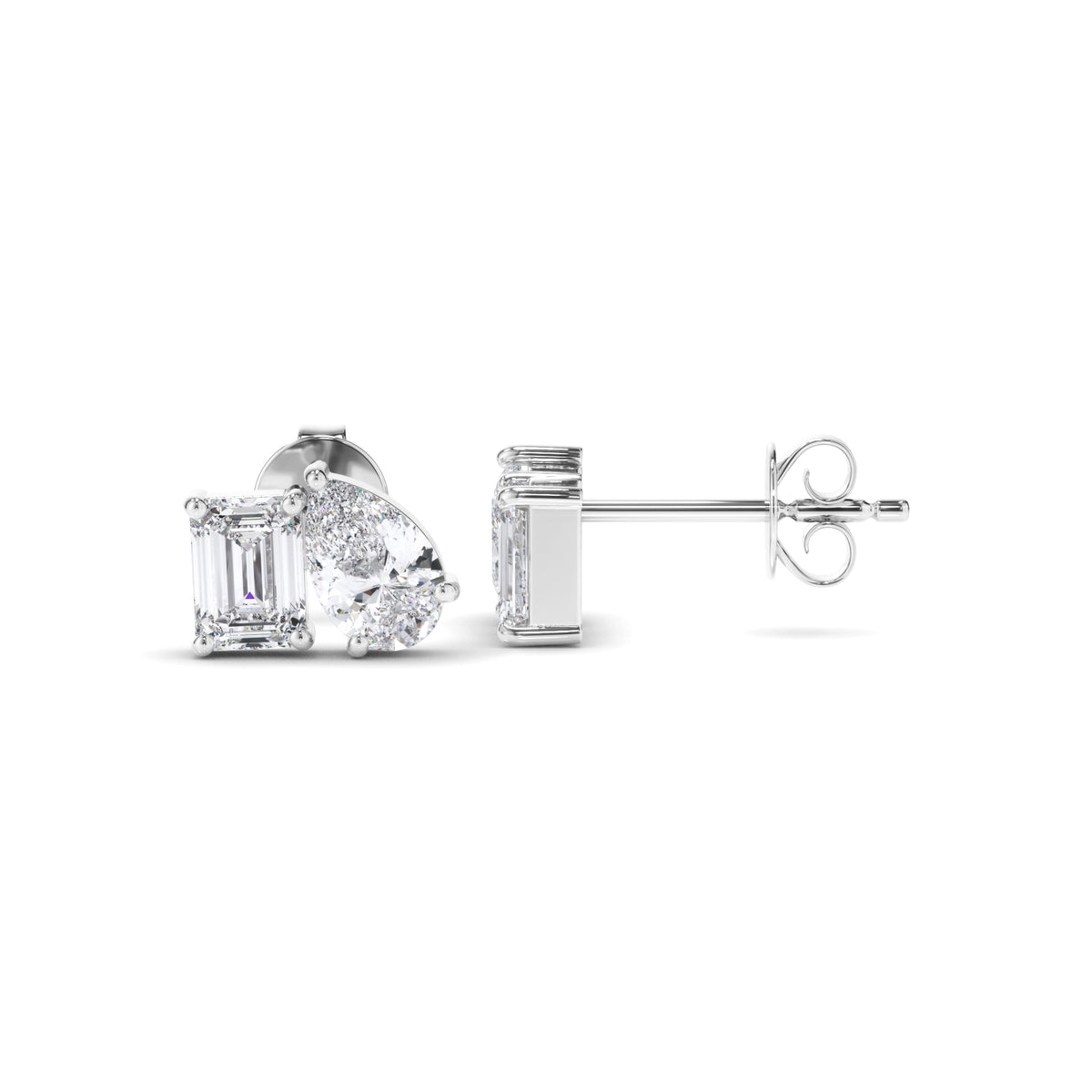 Madeline - Emerald & Pear Cut Diamond Stud Earrings