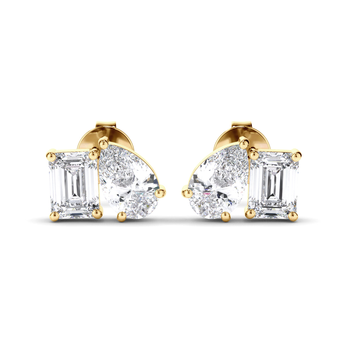 Madeline - Emerald & Pear Cut Diamond Stud Earrings